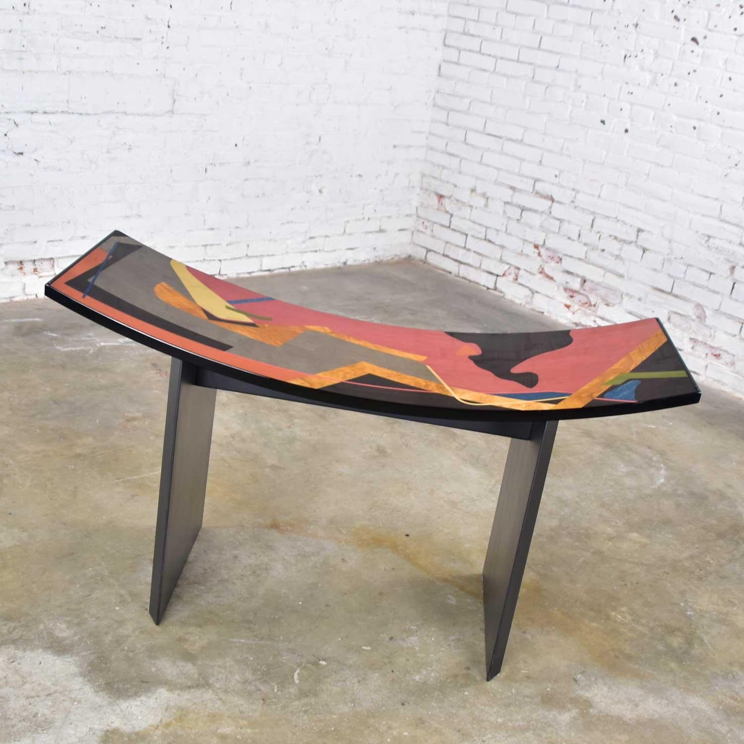 20th Century Italian Dining Table by Pietro Costantini Black Lacquer and Geometric Inlay For Sale