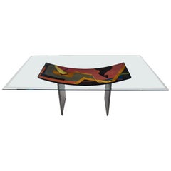 Italian Dining Table by Pietro Costantini Black Lacquer and Geometric Inlay
