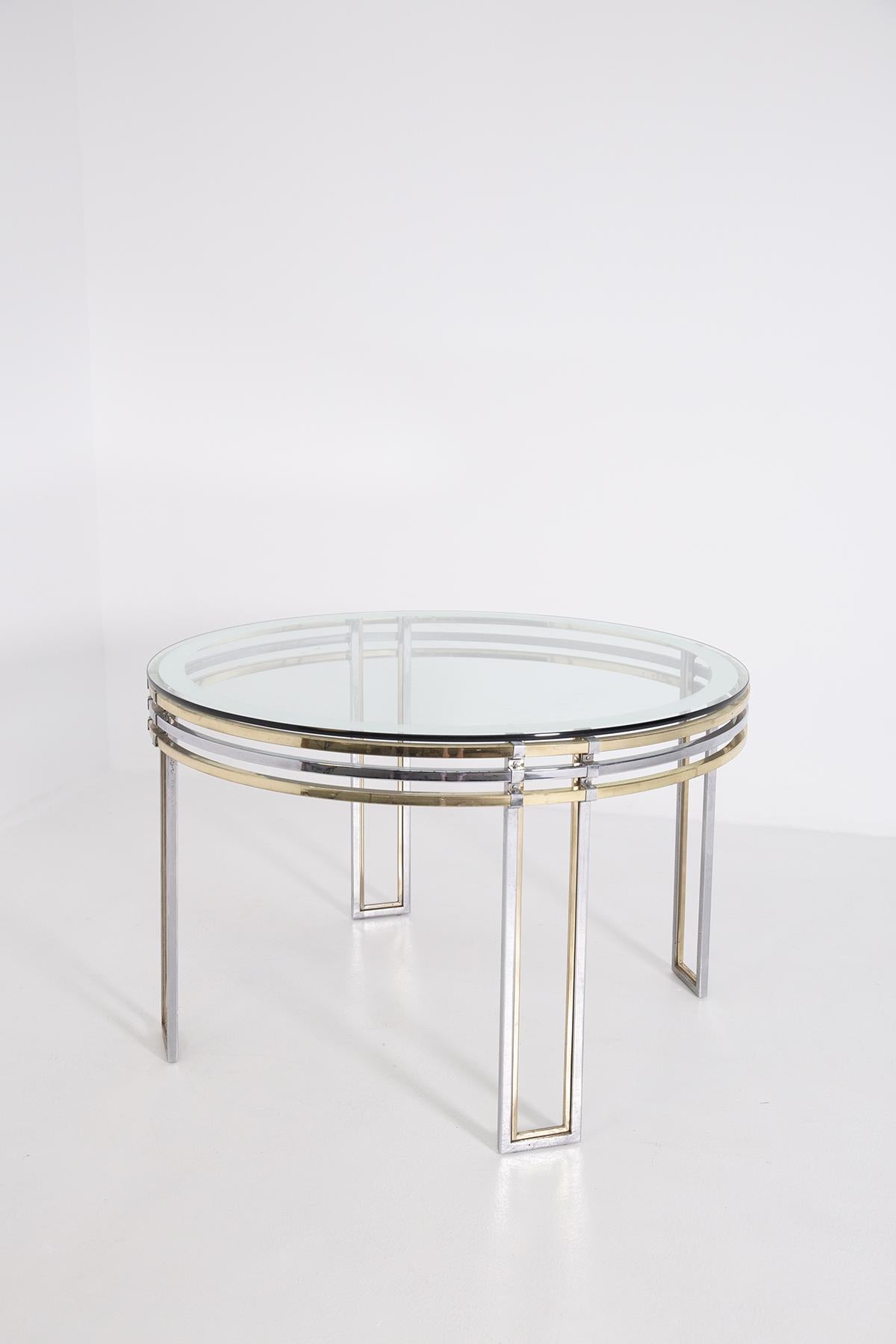 Mid-Century Modern Italian Dining Table by Romeo Rega in Brass, Steel and Art Glass