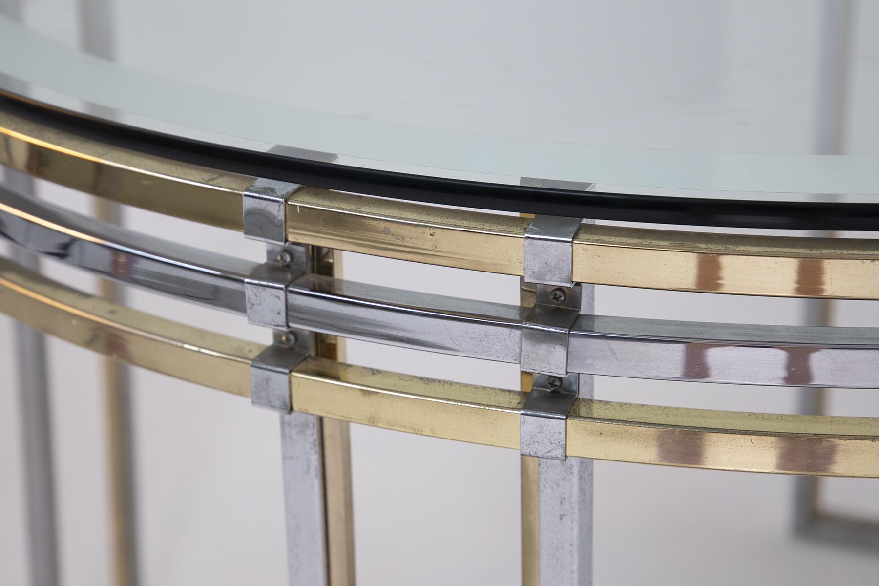 Late 20th Century Italian Dining Table by Romeo Rega in Brass, Steel and Art Glass