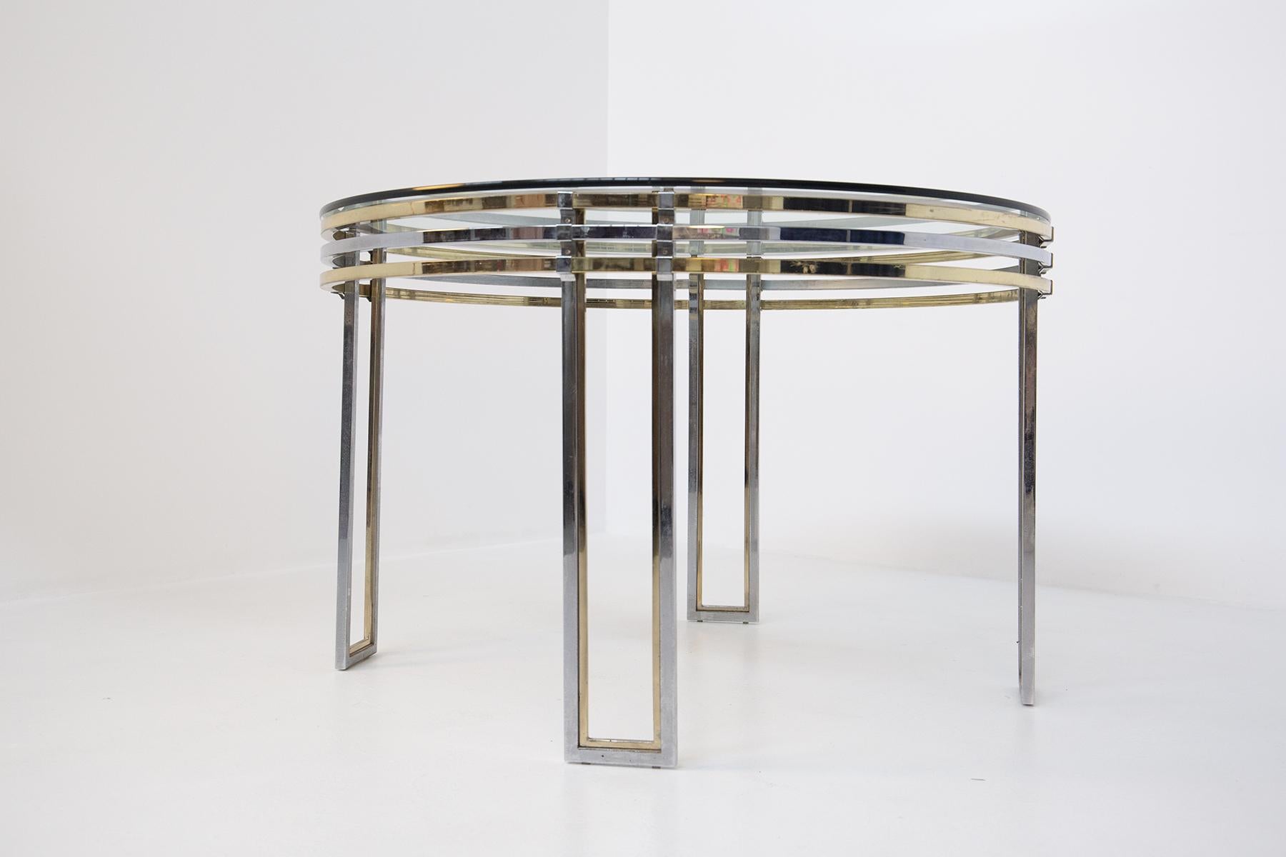 Italian Dining Table by Romeo Rega in Brass, Steel and Art Glass 2