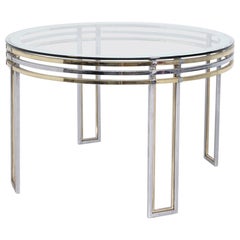 Italian Dining Table by Romeo Rega in Brass, Steel and Art Glass