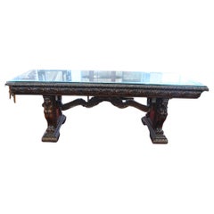 Antique Italian Dining Table Carved Walnut 12 Seater 1860
