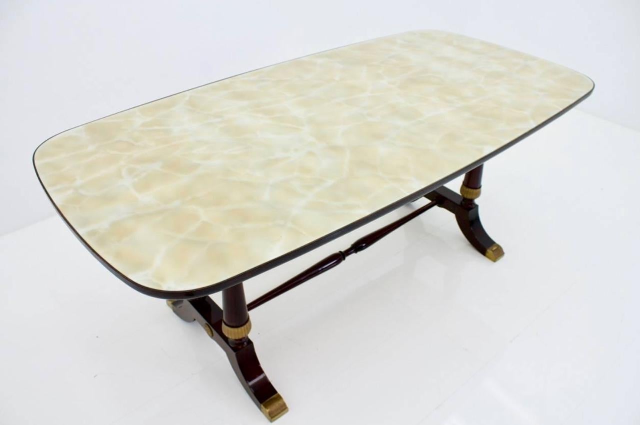 Mid-Century Modern Italian Dining Table from 1959 in Glass, Wood and Brass by Fratelli Strada, Roma For Sale