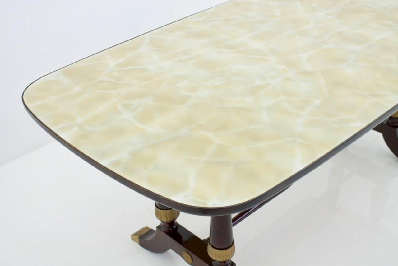 Italian Dining Table from 1959 in Glass, Wood and Brass by Fratelli Strada, Roma In Good Condition For Sale In Frankfurt / Dreieich, DE