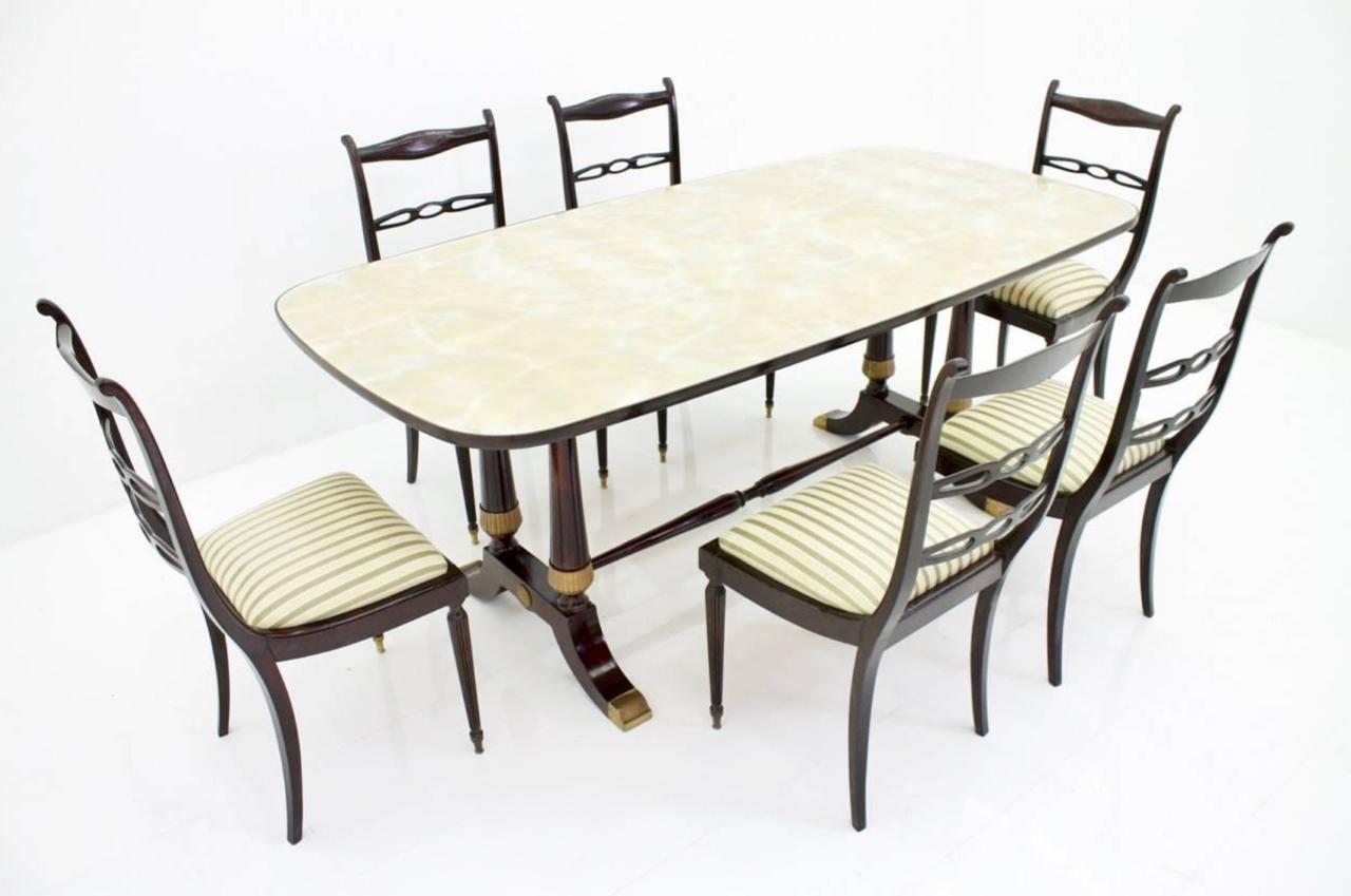 Italian Dining Table from 1959 in Glass, Wood and Brass by Fratelli Strada, Roma For Sale 2