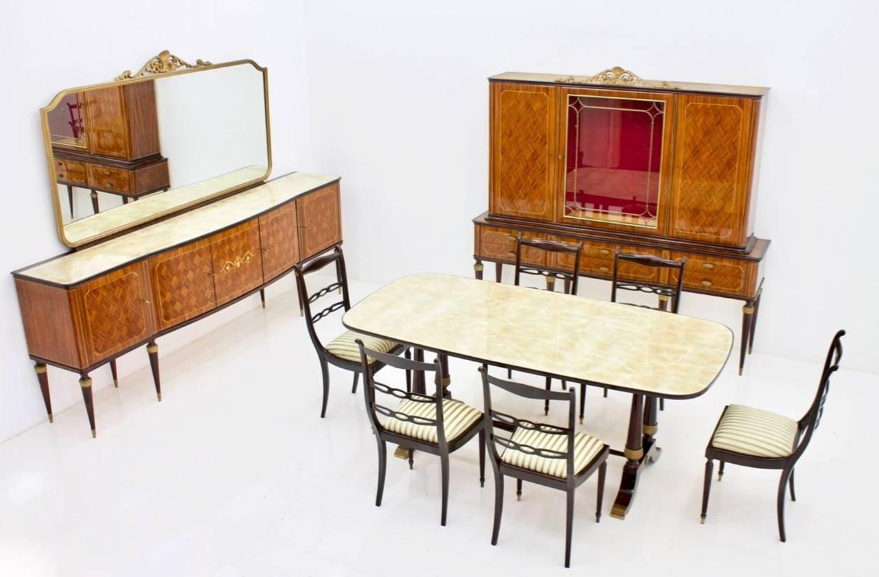 Italian Dining Table from 1959 in Glass, Wood and Brass by Fratelli Strada, Roma For Sale 4