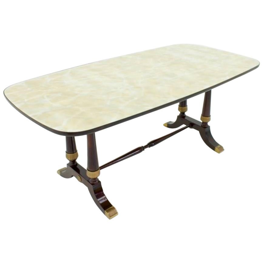 Italian Dining Table from 1959 in Glass, Wood and Brass by Fratelli Strada, Roma For Sale
