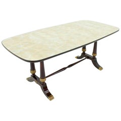 Italian Dining Table from 1959 in Glass, Wood and Brass by Fratelli Strada, Roma