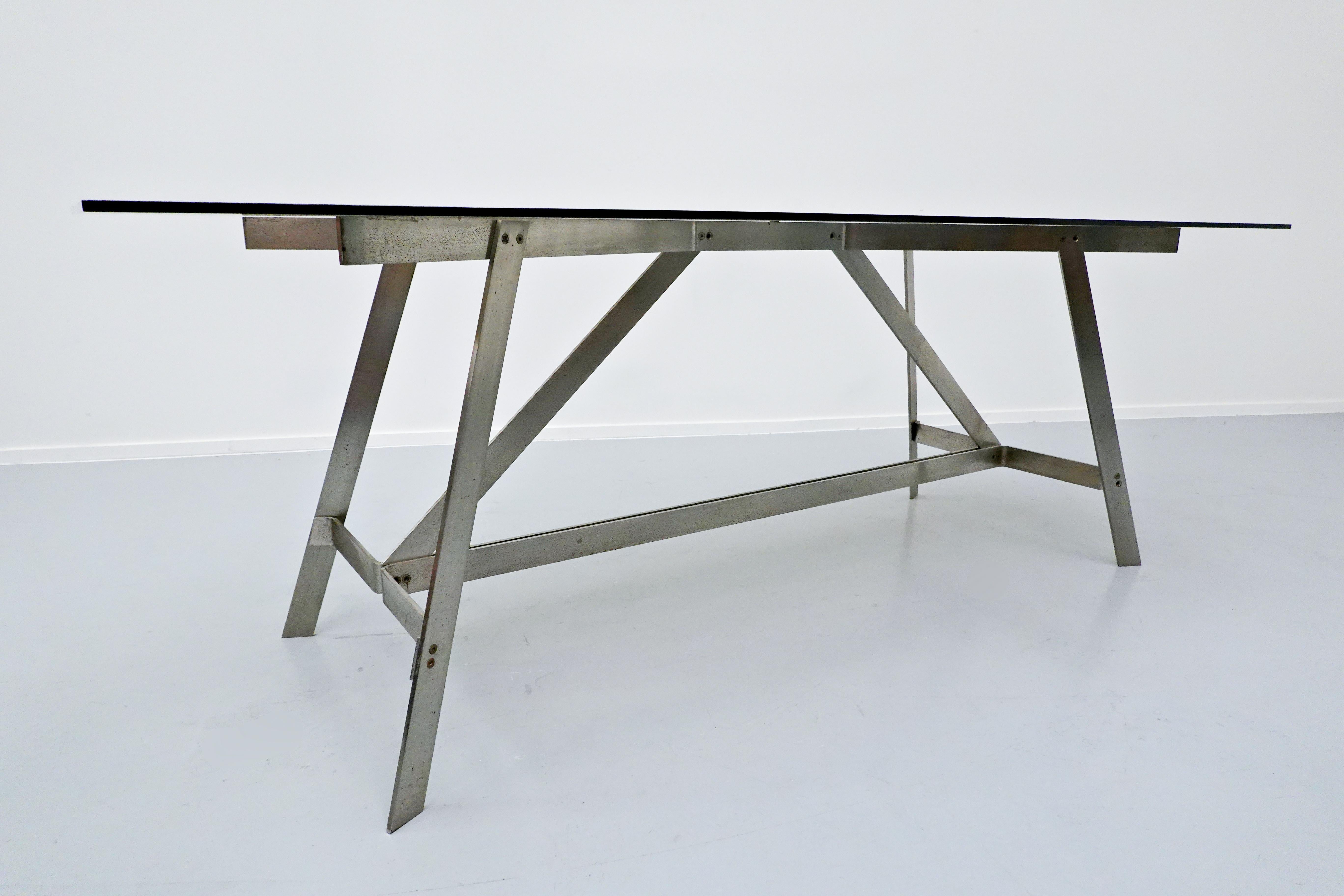 Late 20th Century Italian Dining Table, Glass and Steel, 1970s For Sale