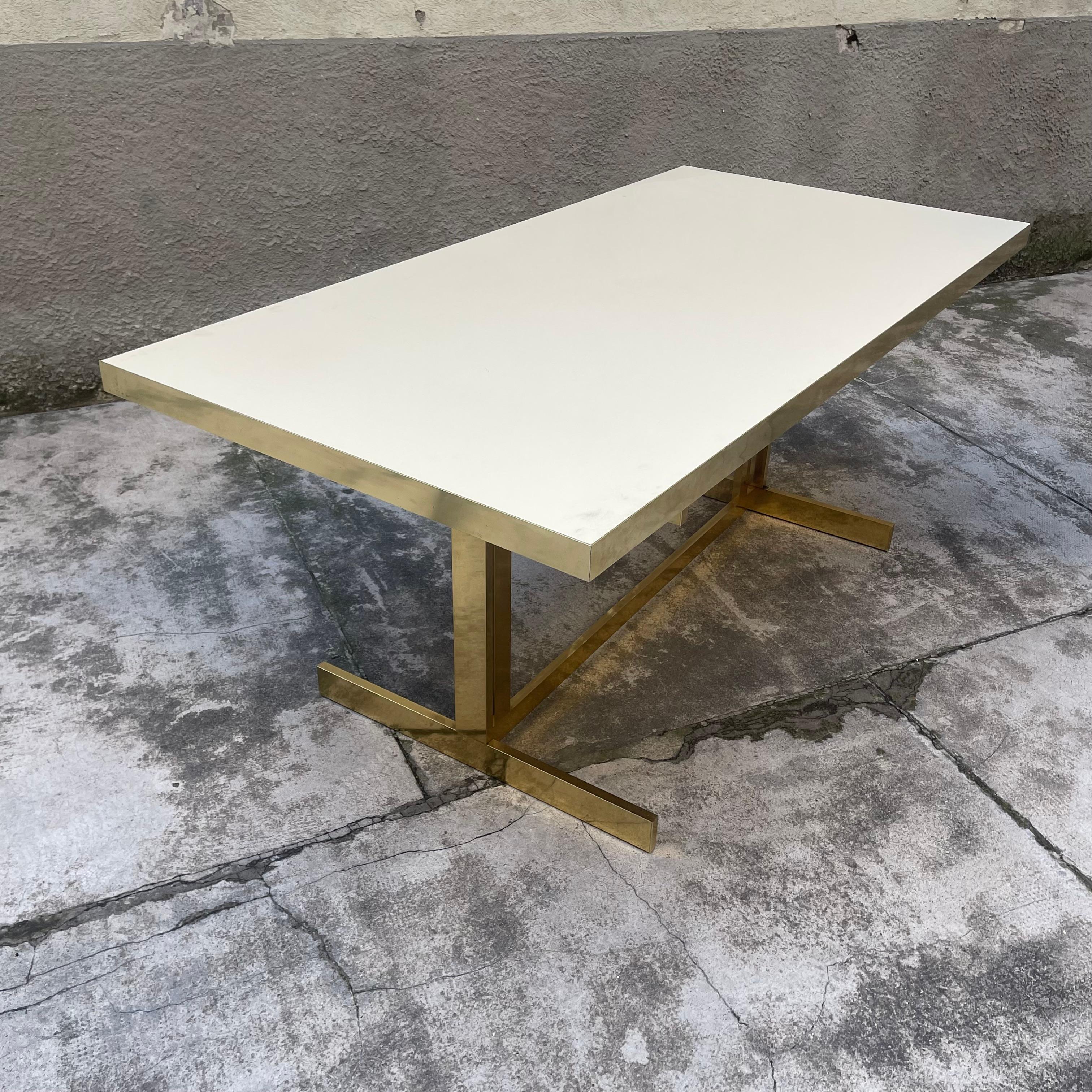 Late 20th Century Italian Dining Table in Brass and Laminate by Mario Sabot, 1980s For Sale