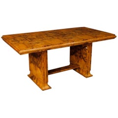 Italian Dining Table in Burl Walnut Wood in Art Deco Style from 20th Century