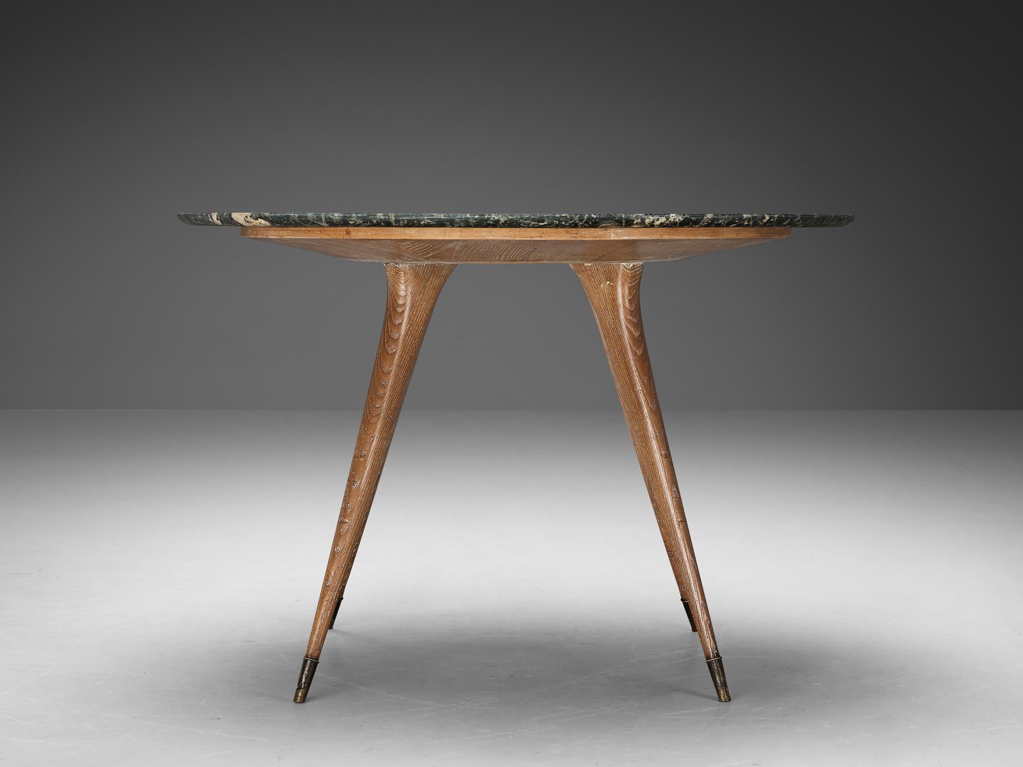 Mid-20th Century Italian Dining Table in Cerused Chestnut and Green Marble  For Sale
