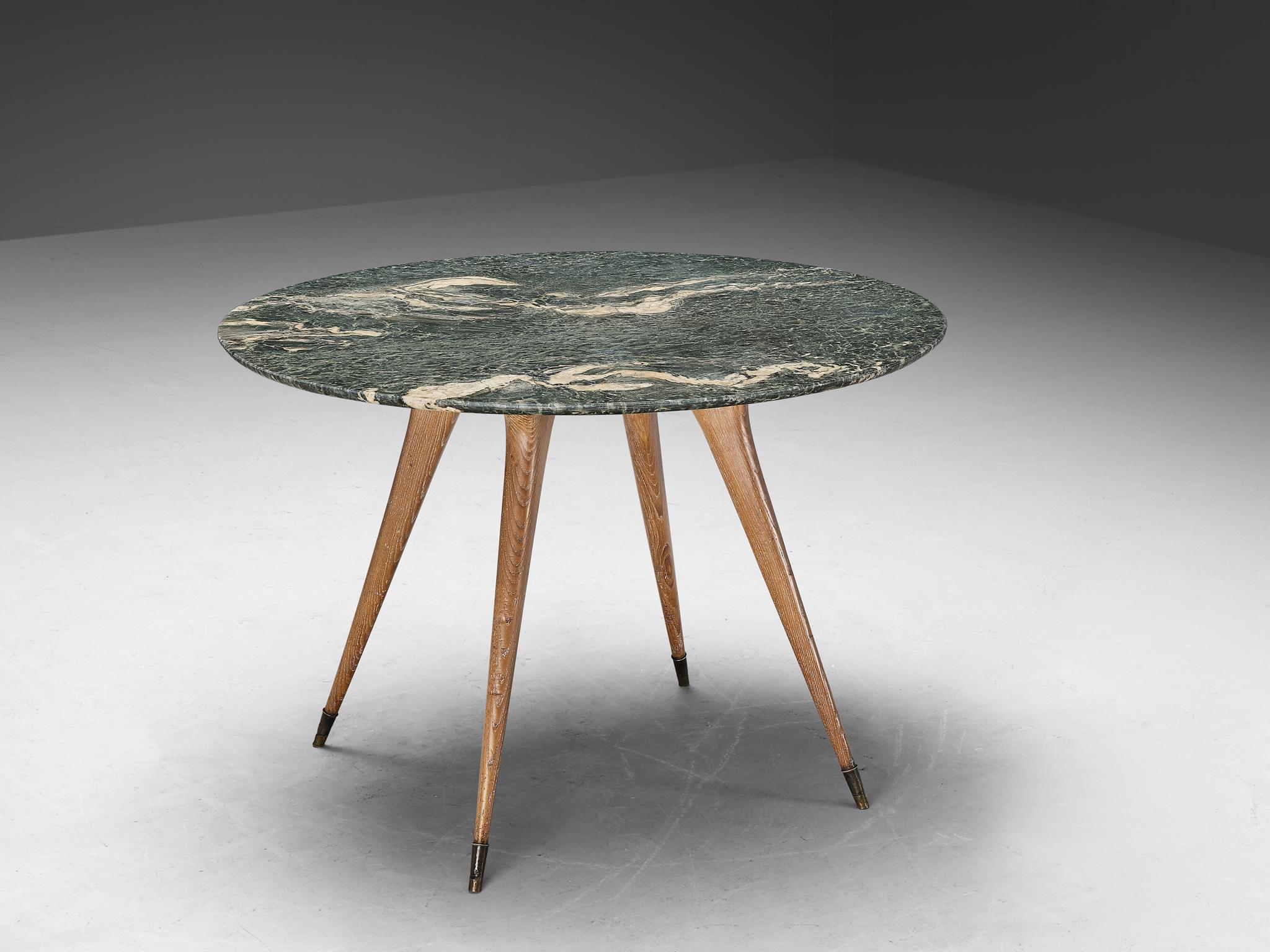 Italian Dining Table in Cerused Chestnut and Green Marble  For Sale 1