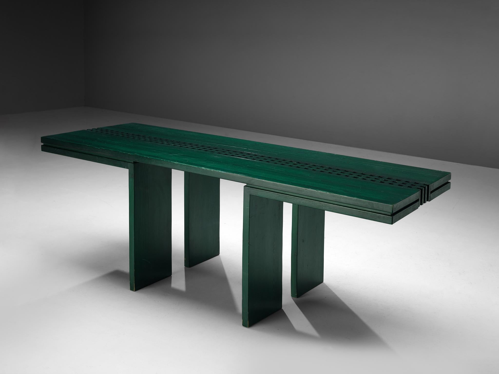 Italian Dining Table in Green Stained Pine  For Sale 1