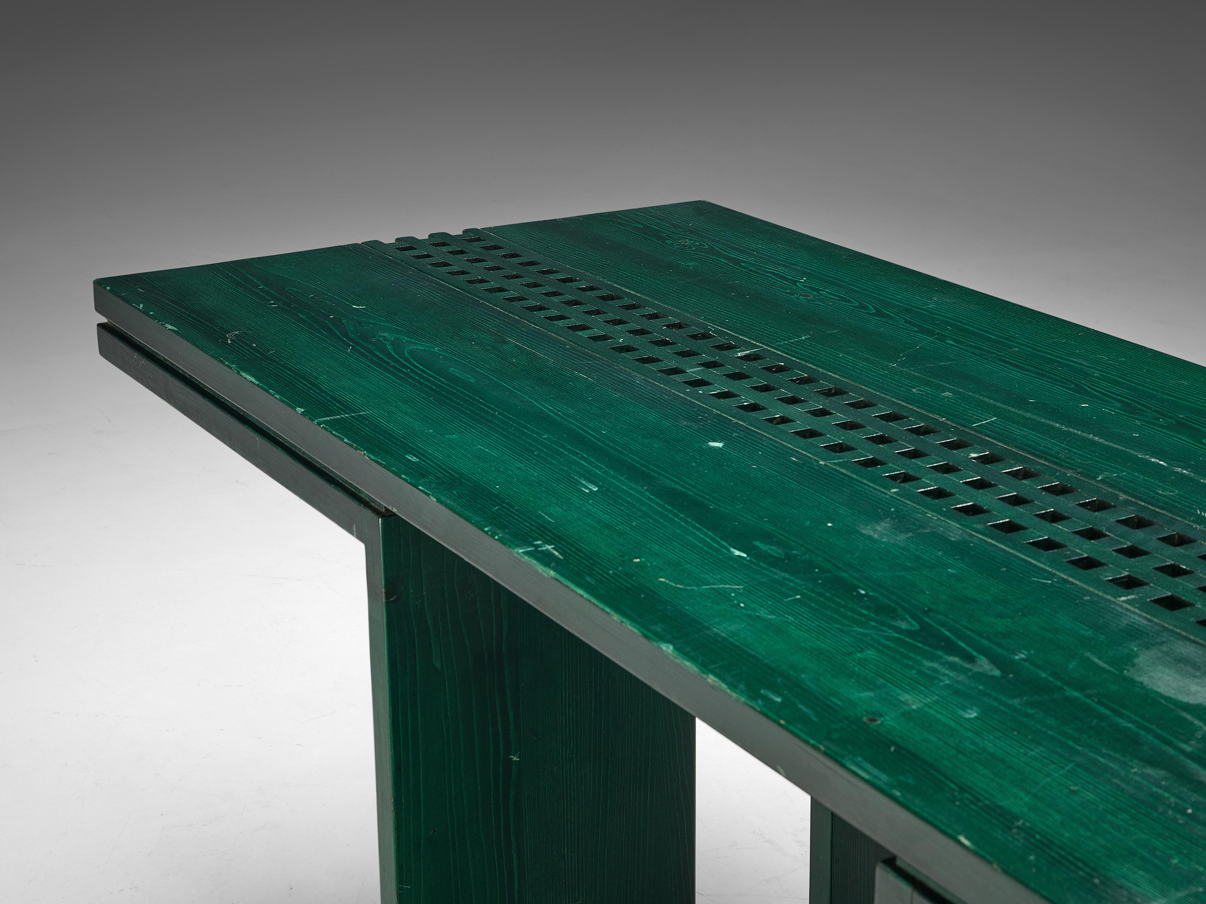 Italian Dining Table in Green Stained Pine For Sale at 1stDibs