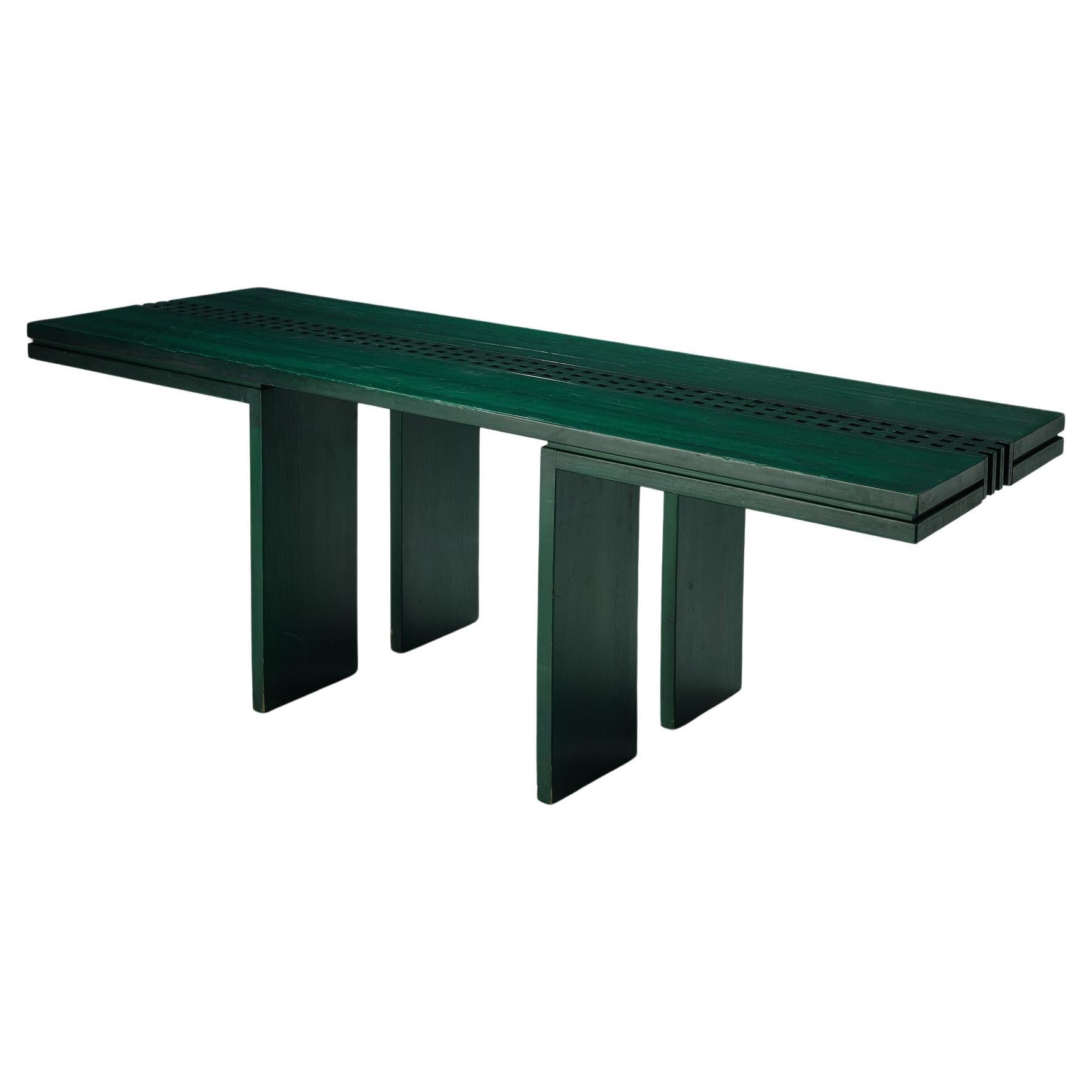 Italian Dining Table in Green Stained Pine  For Sale