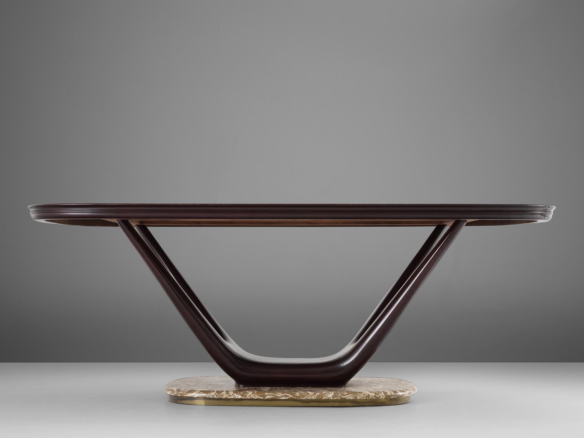 Mid-20th Century Italian Dining Table in Marble Glass and Mahogany