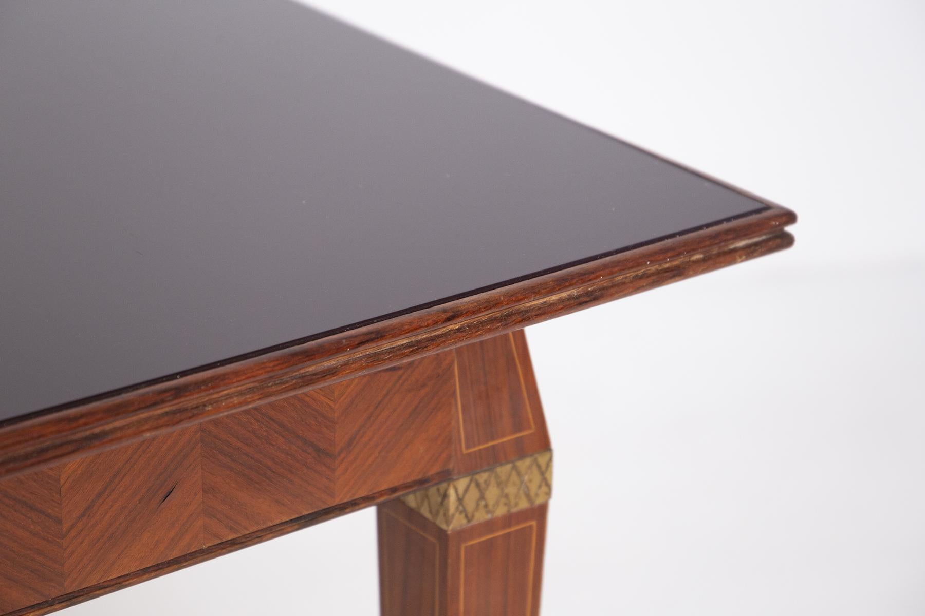 Italian Dining Table in the Style of Paolo Buffa in Wood, Brass and Smoked Glass For Sale 8