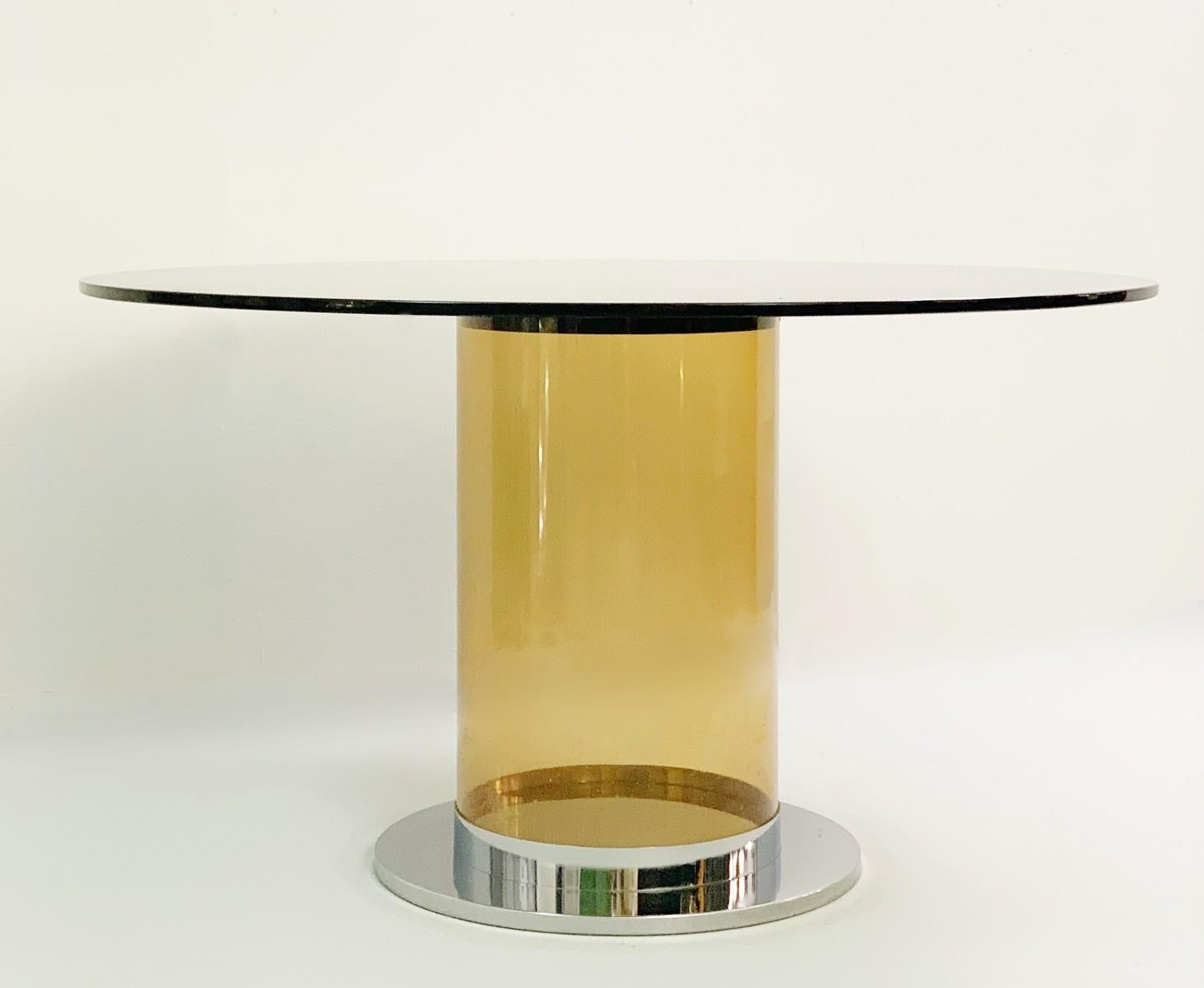 Mid-Century Modern Table de salle à manger italienne dans le style de Salocchi, plateau en verre rond fumé en vente