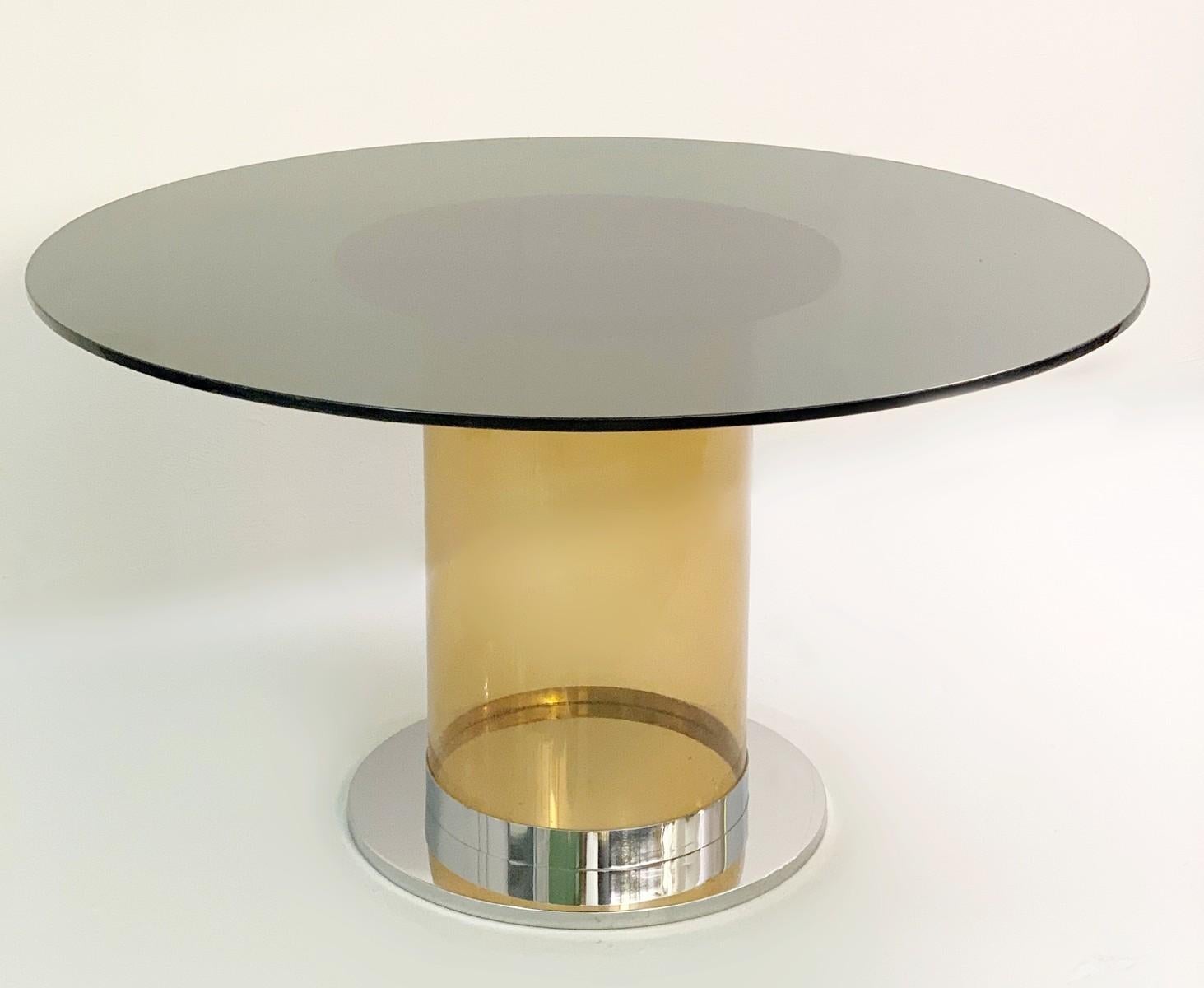 Mid-Century Modern Italian Dining Table in the Style of Salocchi, Smoked Round Glass Top For Sale
