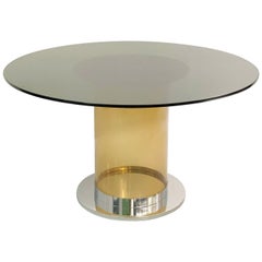 Retro Italian Dining Table in the Style of Salocchi, Smoked Round Glass Top