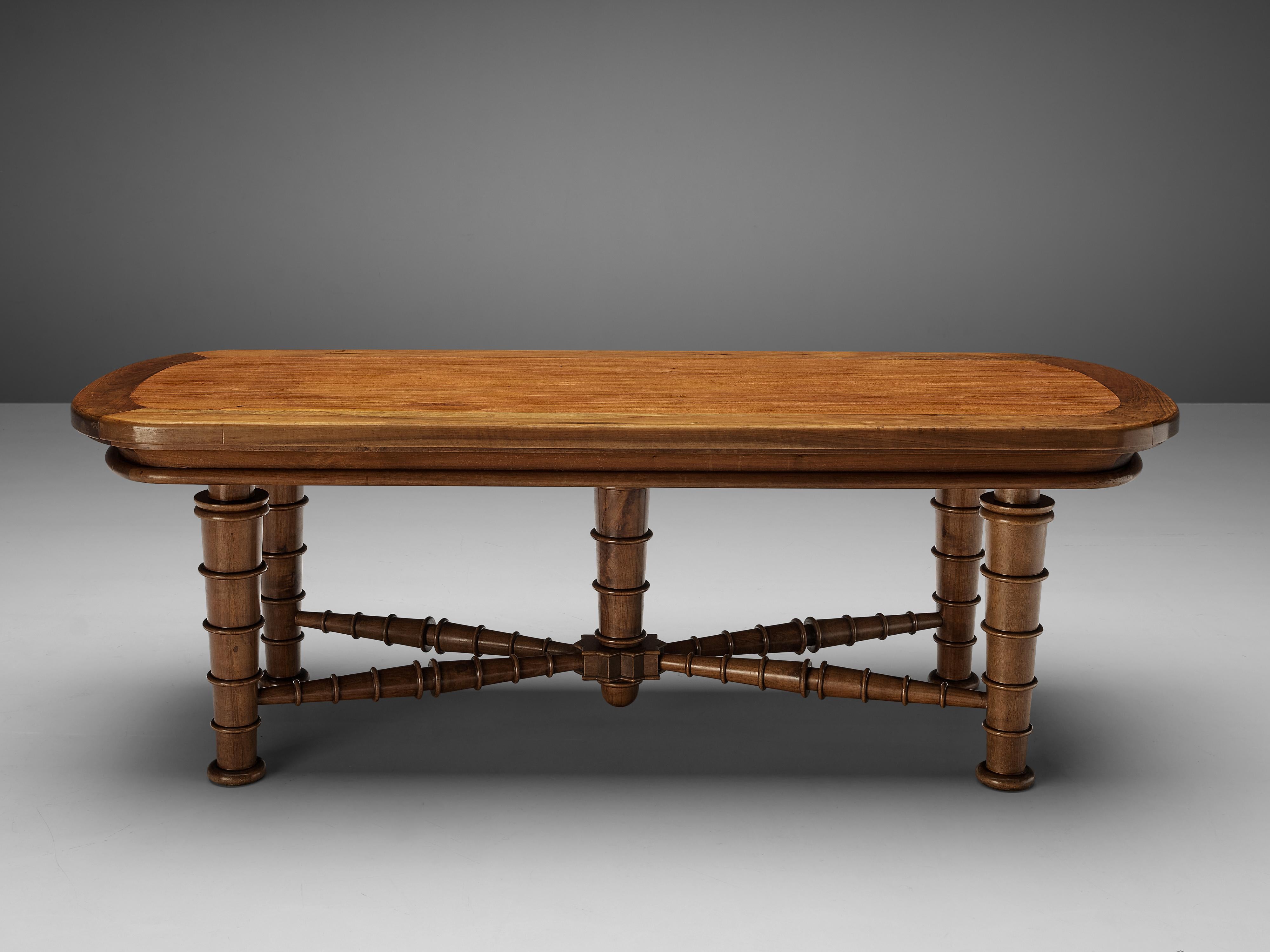 Italian Dining Table in Walnut with Sculptural Base, 1940s 4