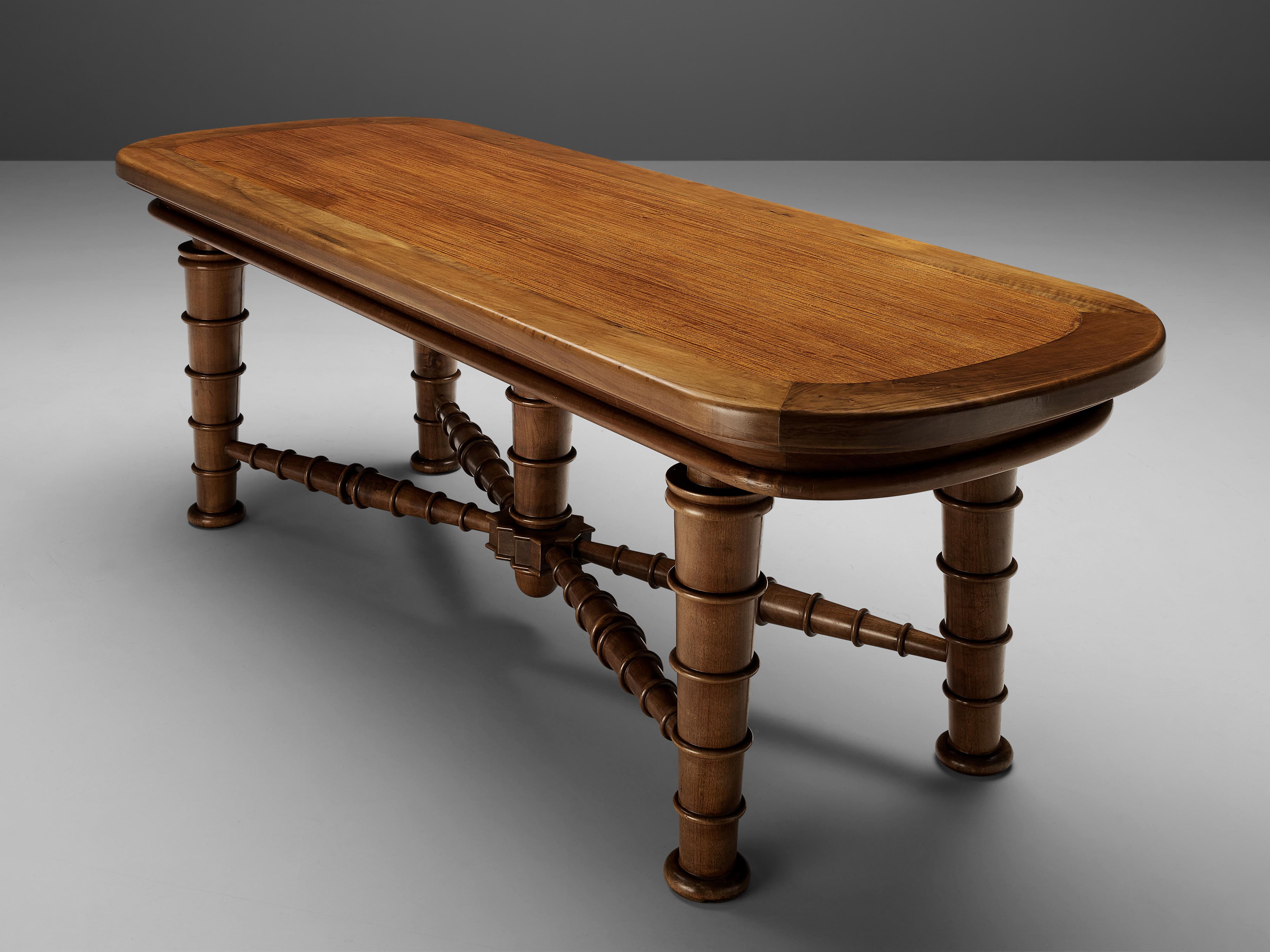 Italian Dining Table in Walnut with Sculptural Base, 1940s 5