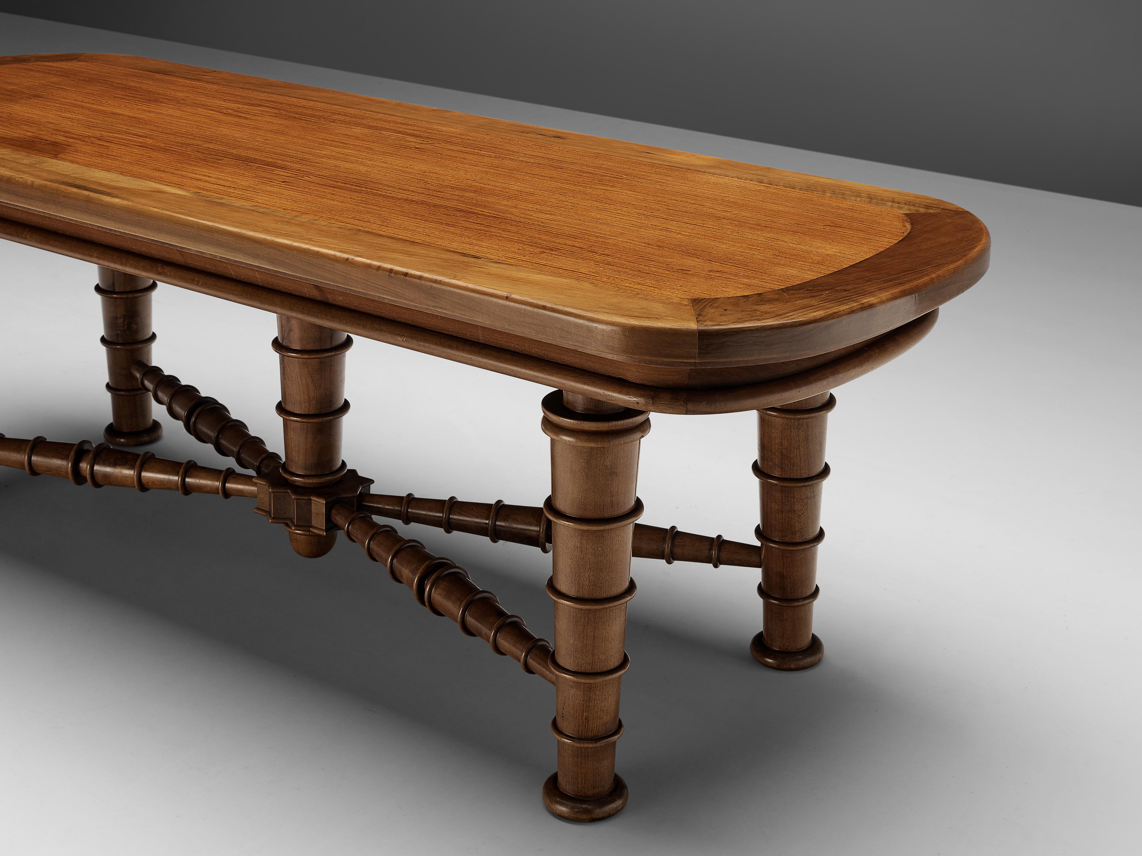 Italian Dining Table in Walnut with Sculptural Base, 1940s 1