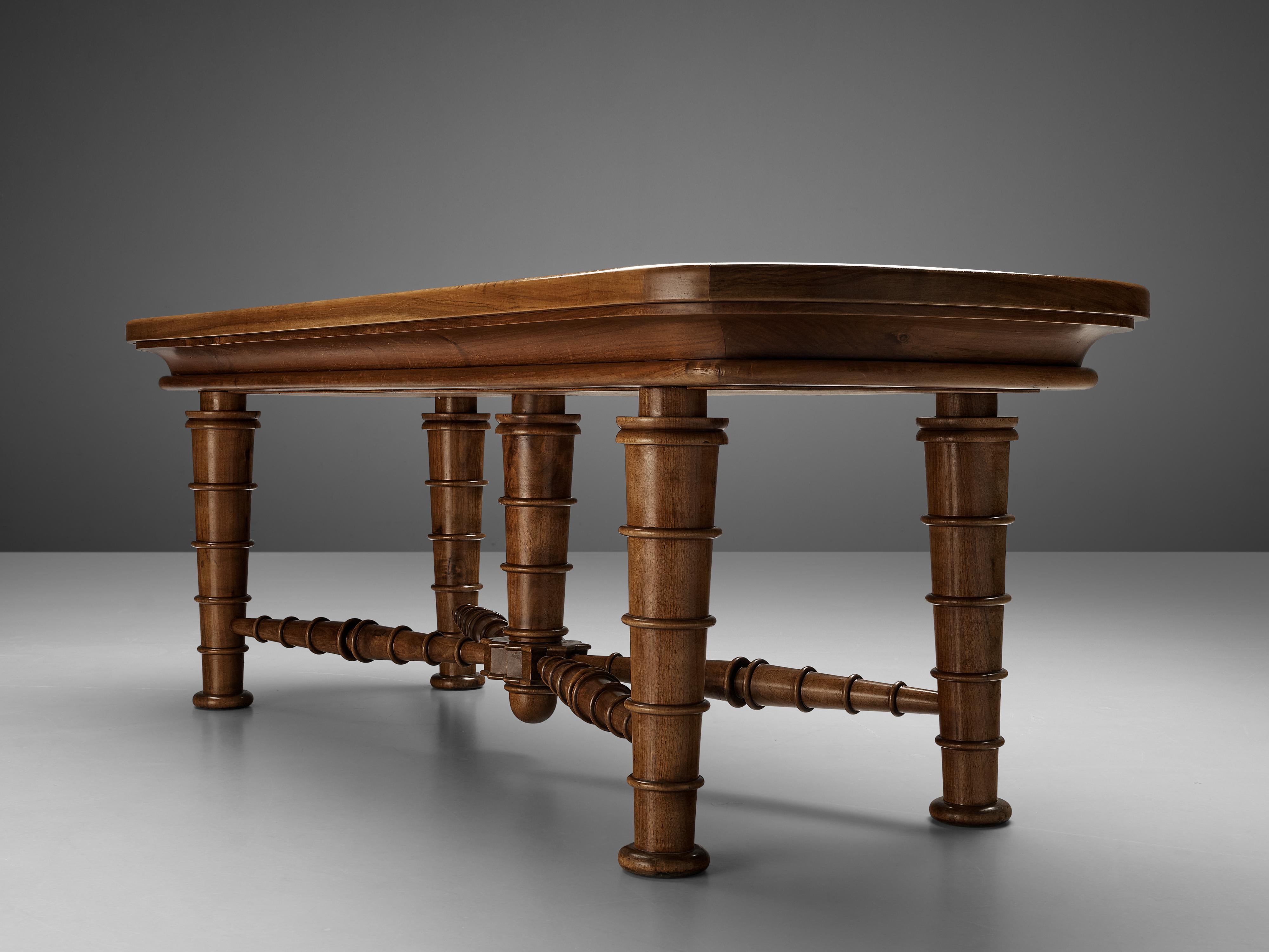 Italian Dining Table in Walnut with Sculptural Base, 1940s 2
