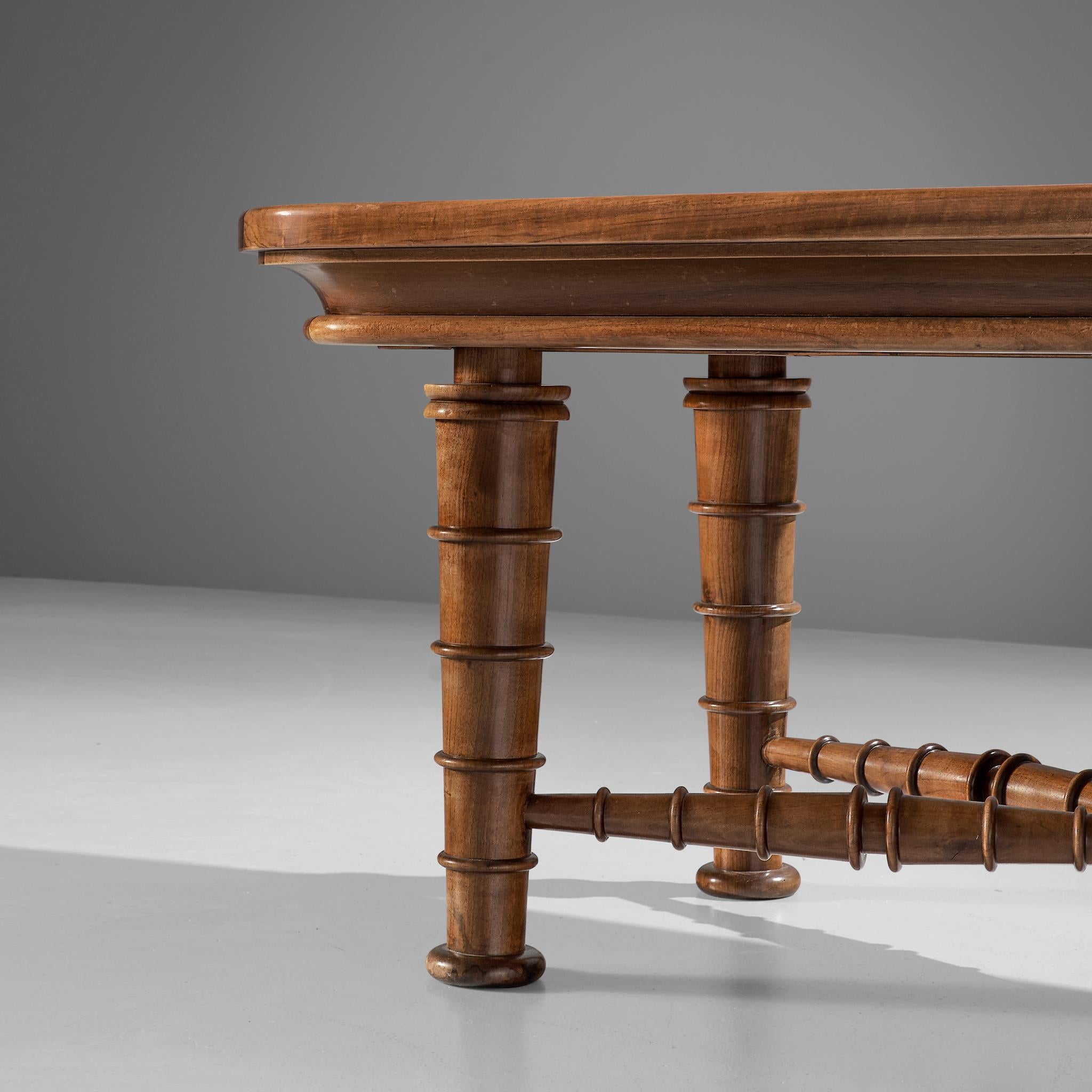 Italian Art Deco Dining Table in Walnut with Sculptural Base For Sale 1