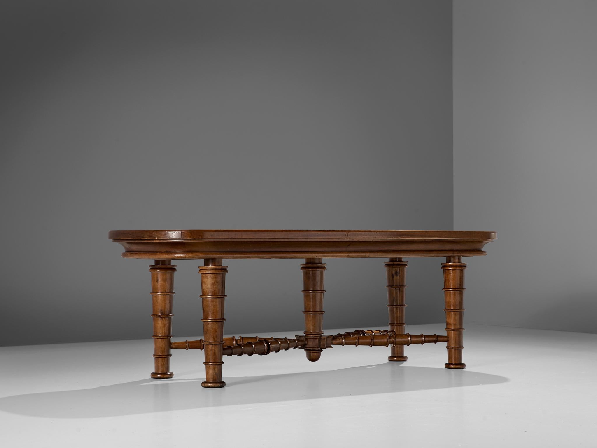 Italian Art Deco Dining Table in Walnut with Sculptural Base For Sale 2