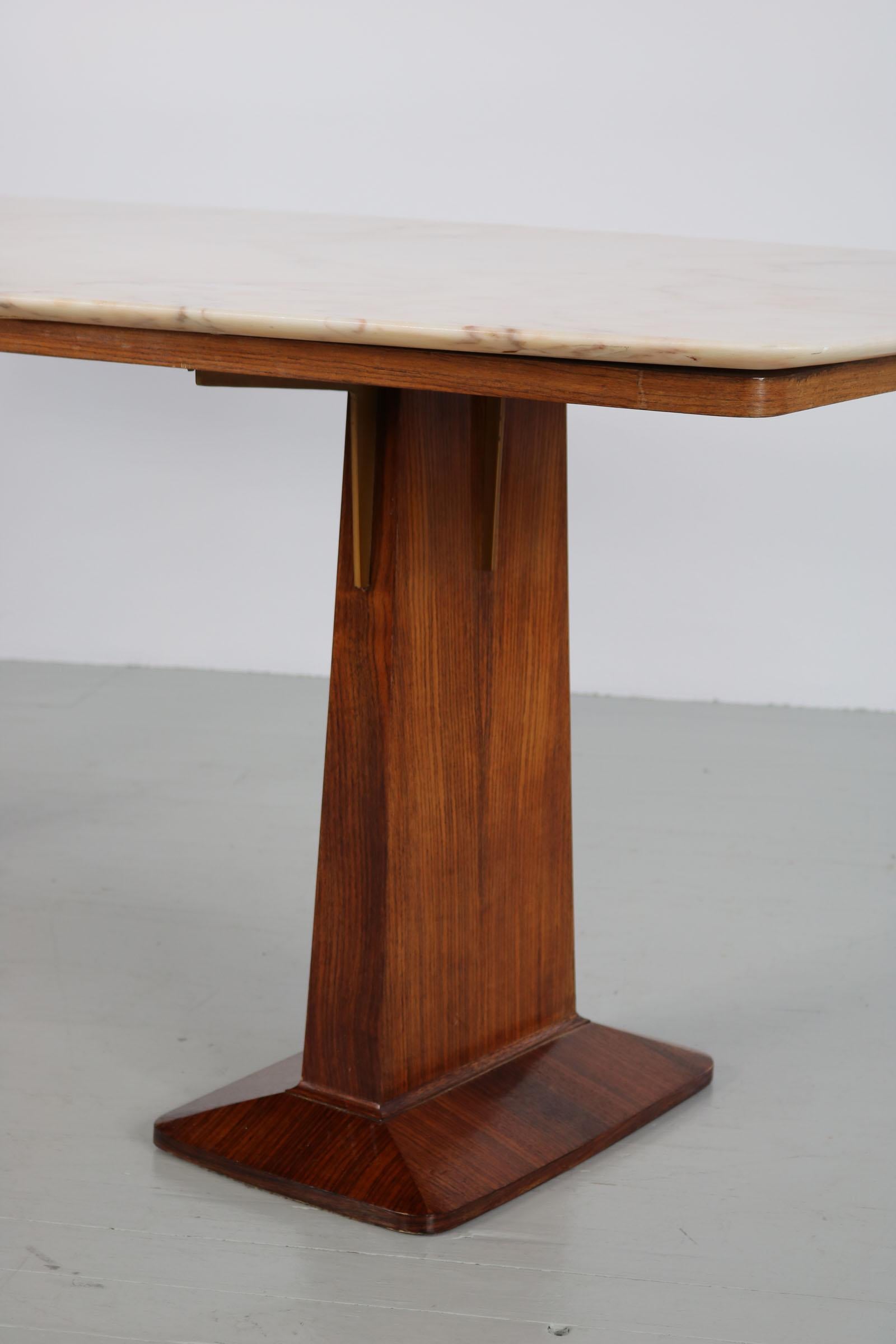 Mid-19th Century Vittorio Dassi Italian Wooden Dining Table with a Cream Marble Top, 1940s