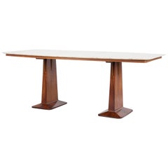 Antique Vittorio Dassi Italian Wooden Dining Table with a Cream Marble Top, 1940s