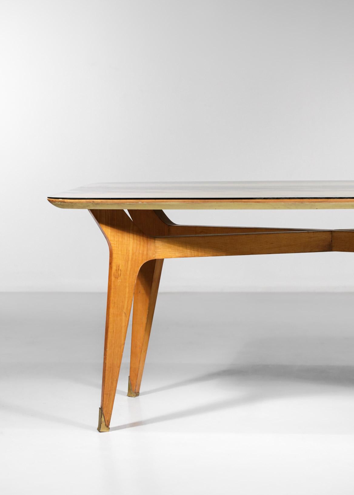 Italian Dining Table Solid Beech and Engraved Glass 60's in Style of Gio Ponti For Sale 8