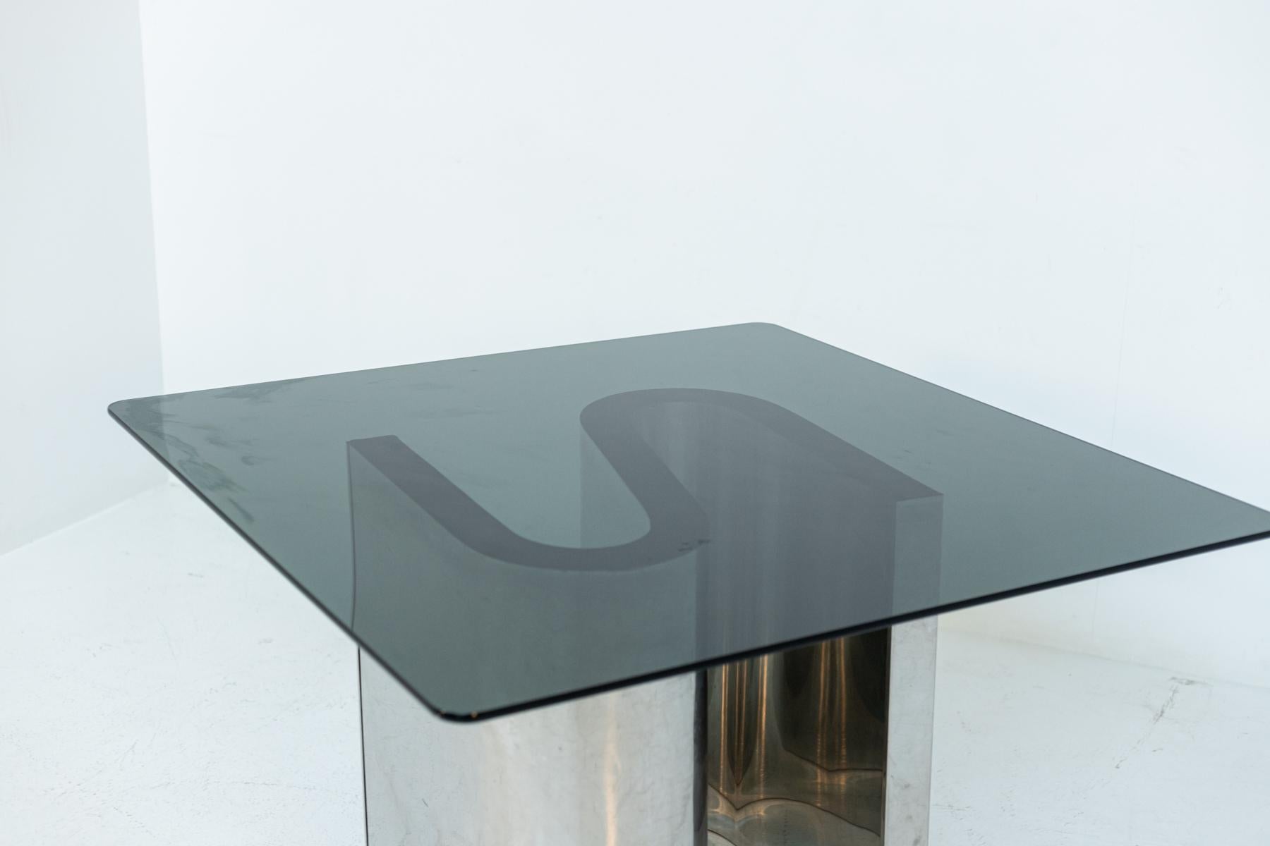 Italian Dining Table Space Age in Steel and Glass 1