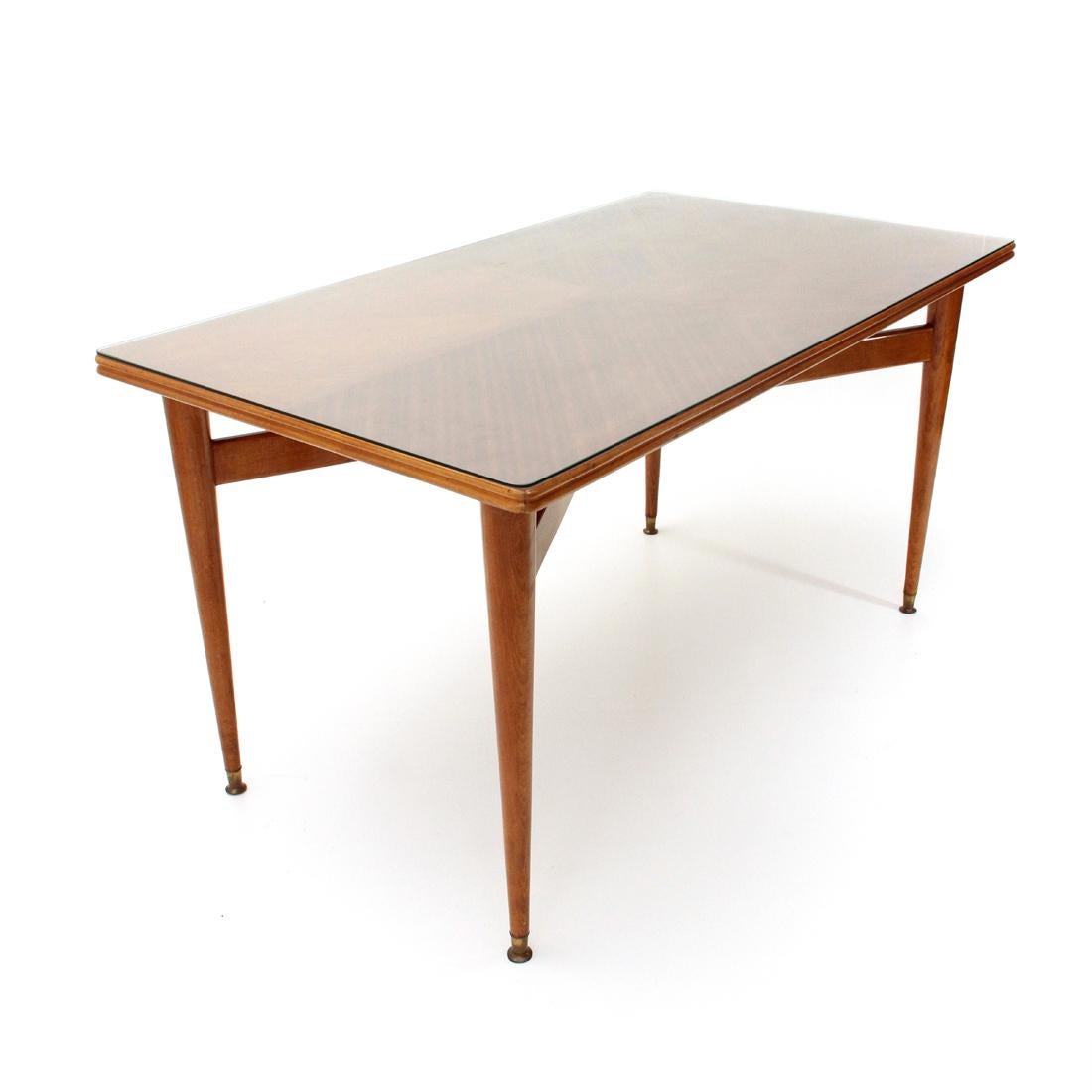 Mid-20th Century Italian Dining Table with Brass Feet, 1950s