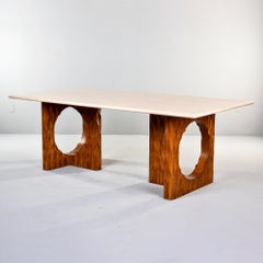 Italian Dining Table with Brutalist Style Carved Legs and Travertine Top
