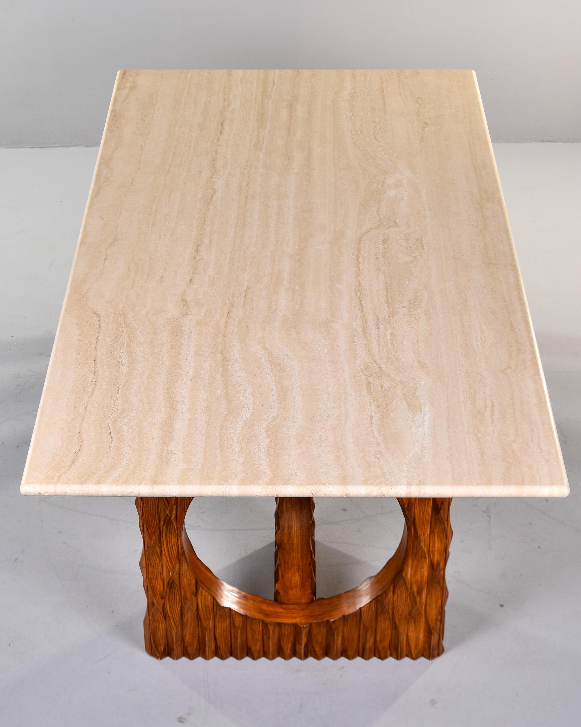 Italian Dining Table with Brutalist Style Carved Legs and Travertine Top For Sale 4
