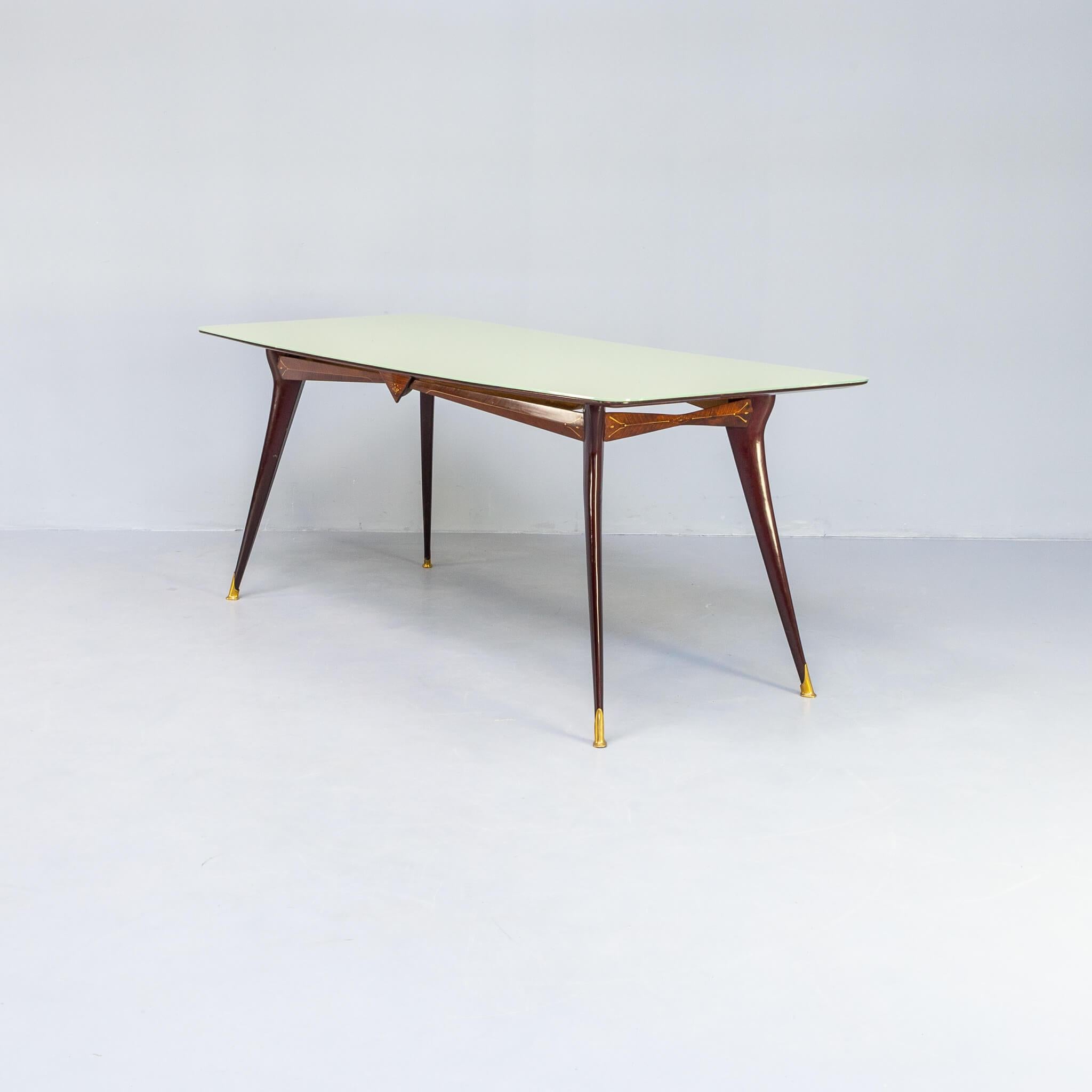 Mid-Century Modern Italian Dining Table with Colored Glass Table Top Attr Gio Ponti