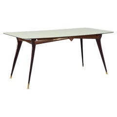 Italian Dining Table with Colored Glass Table Top Attr Gio Ponti
