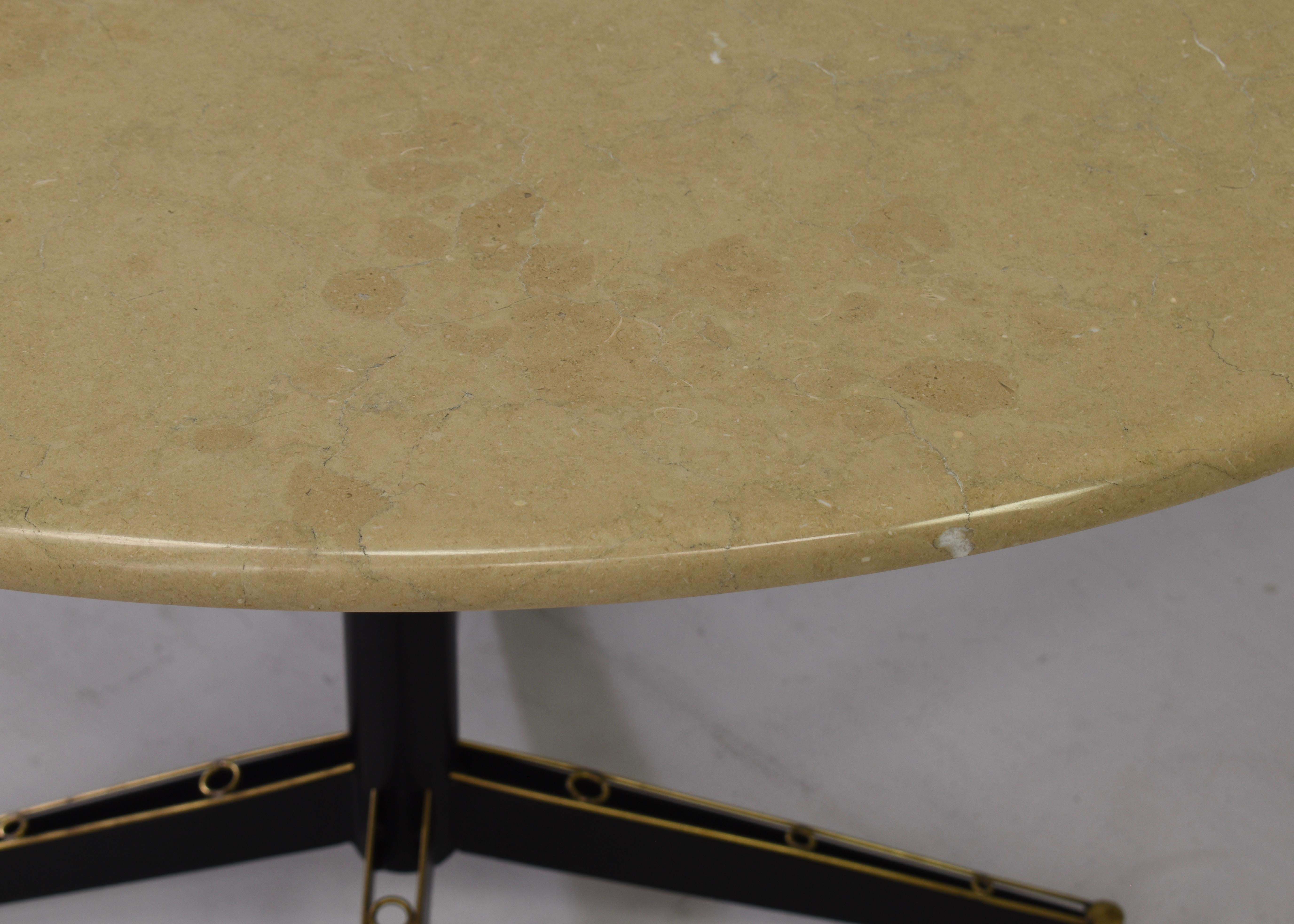 Mid-20th Century Italian dining table with marble top and brass details – Italy, circa 1950