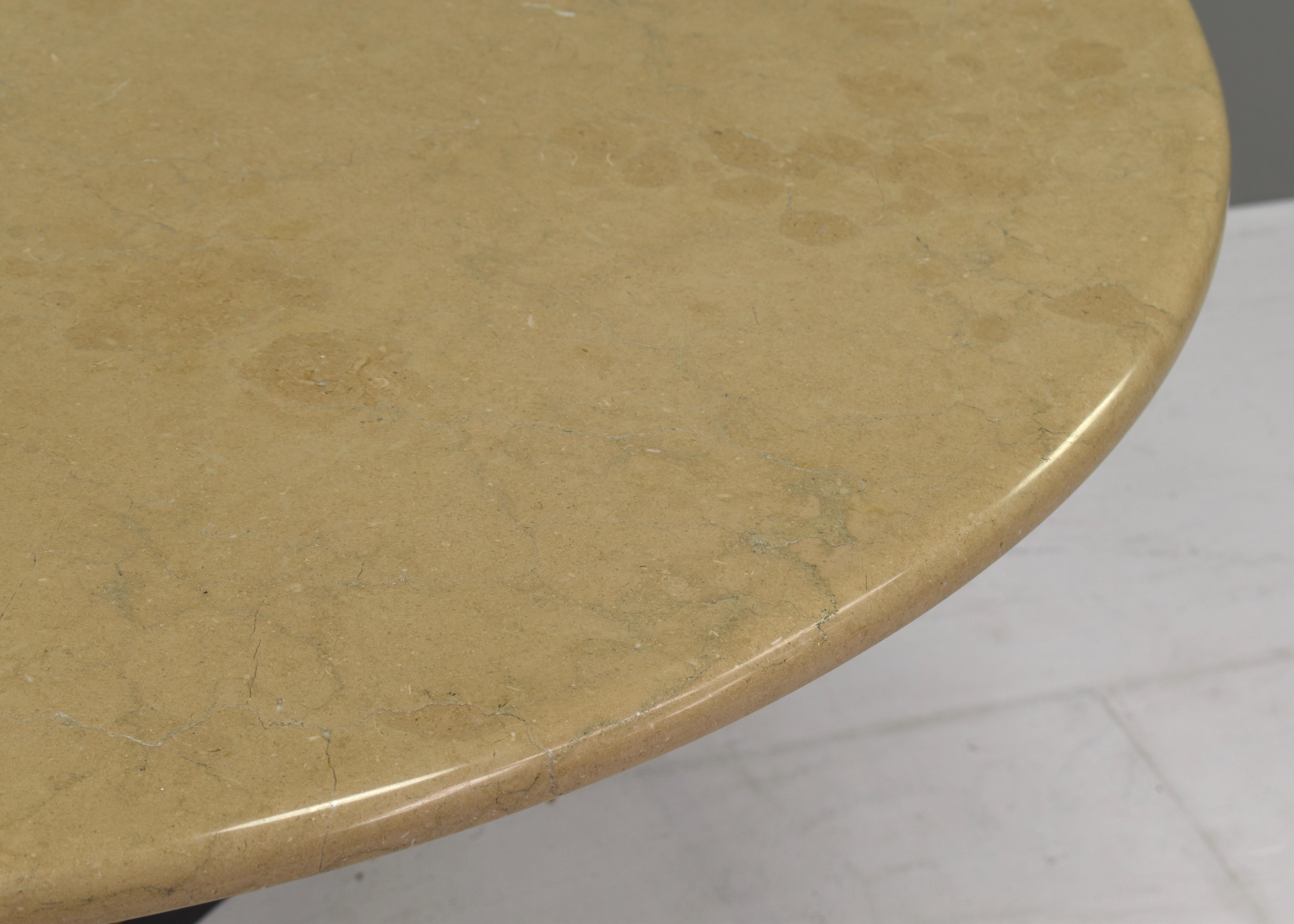 Metal Italian dining table with marble top and brass details – Italy, circa 1950