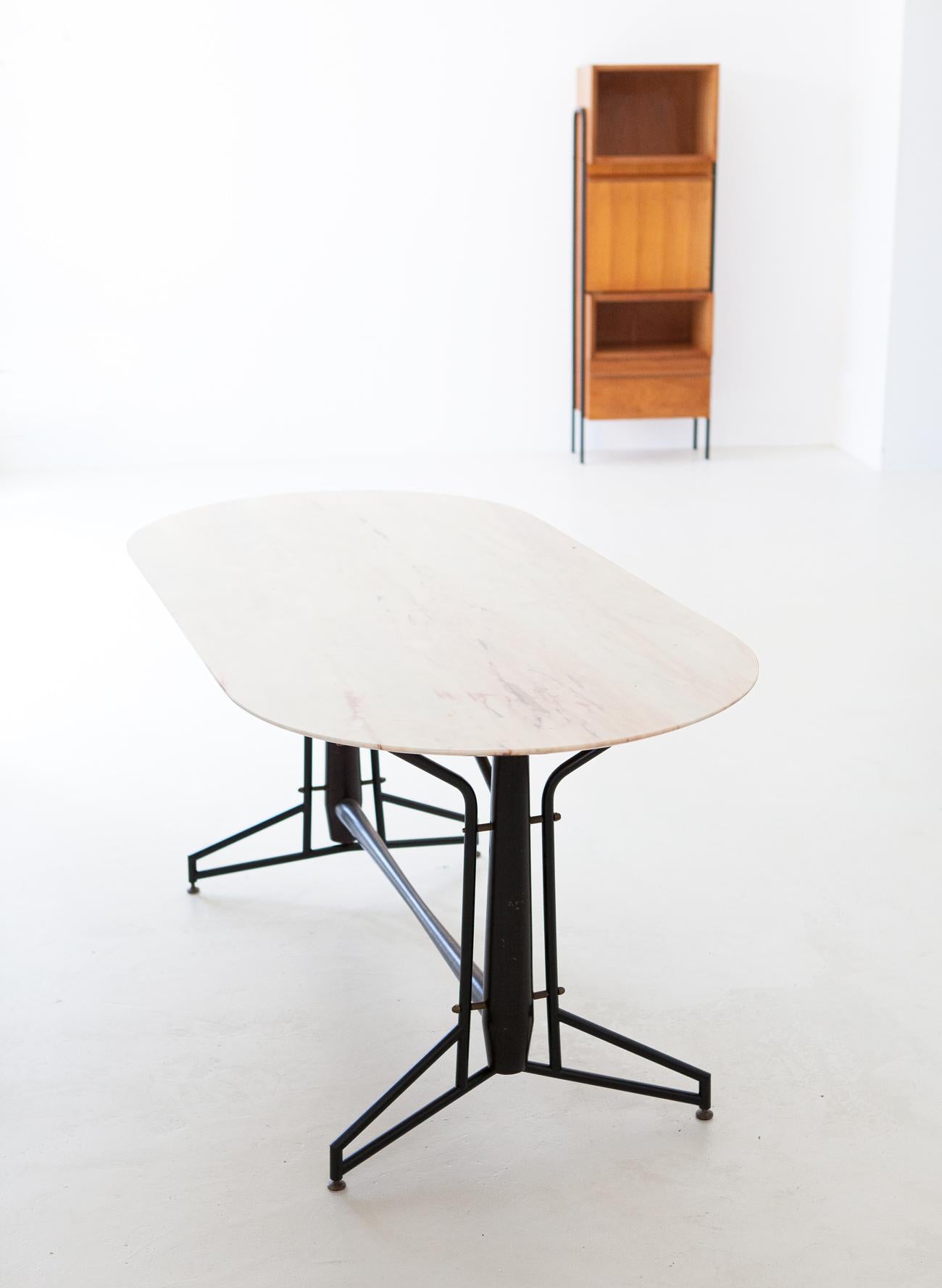 Italian Dining Table with Marble Top and Iron and Wood Frame, 1950s 1