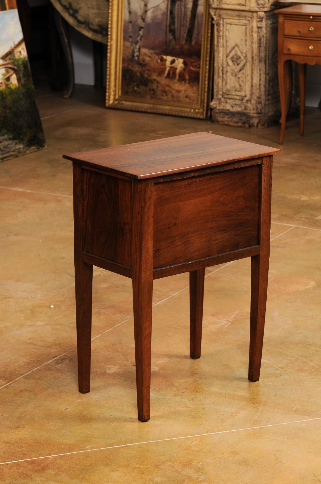 Italian Directoire 19th Century Walnut Bedside Table with Two Veneered Drawers For Sale 7