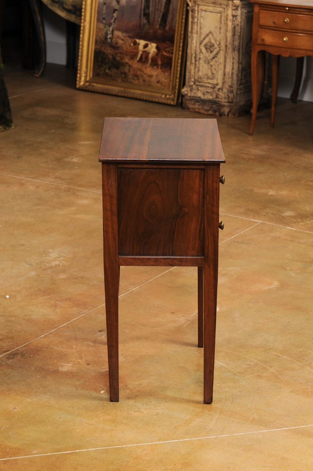 Italian Directoire 19th Century Walnut Bedside Table with Two Veneered Drawers For Sale 4