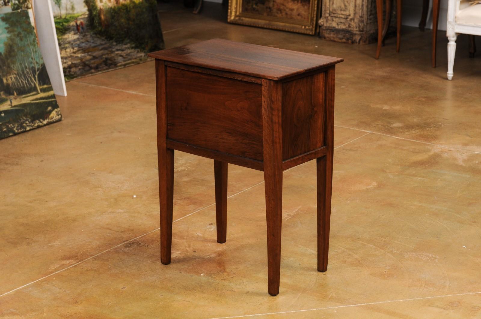 Italian Directoire 19th Century Walnut Bedside Table with Two Veneered Drawers 5