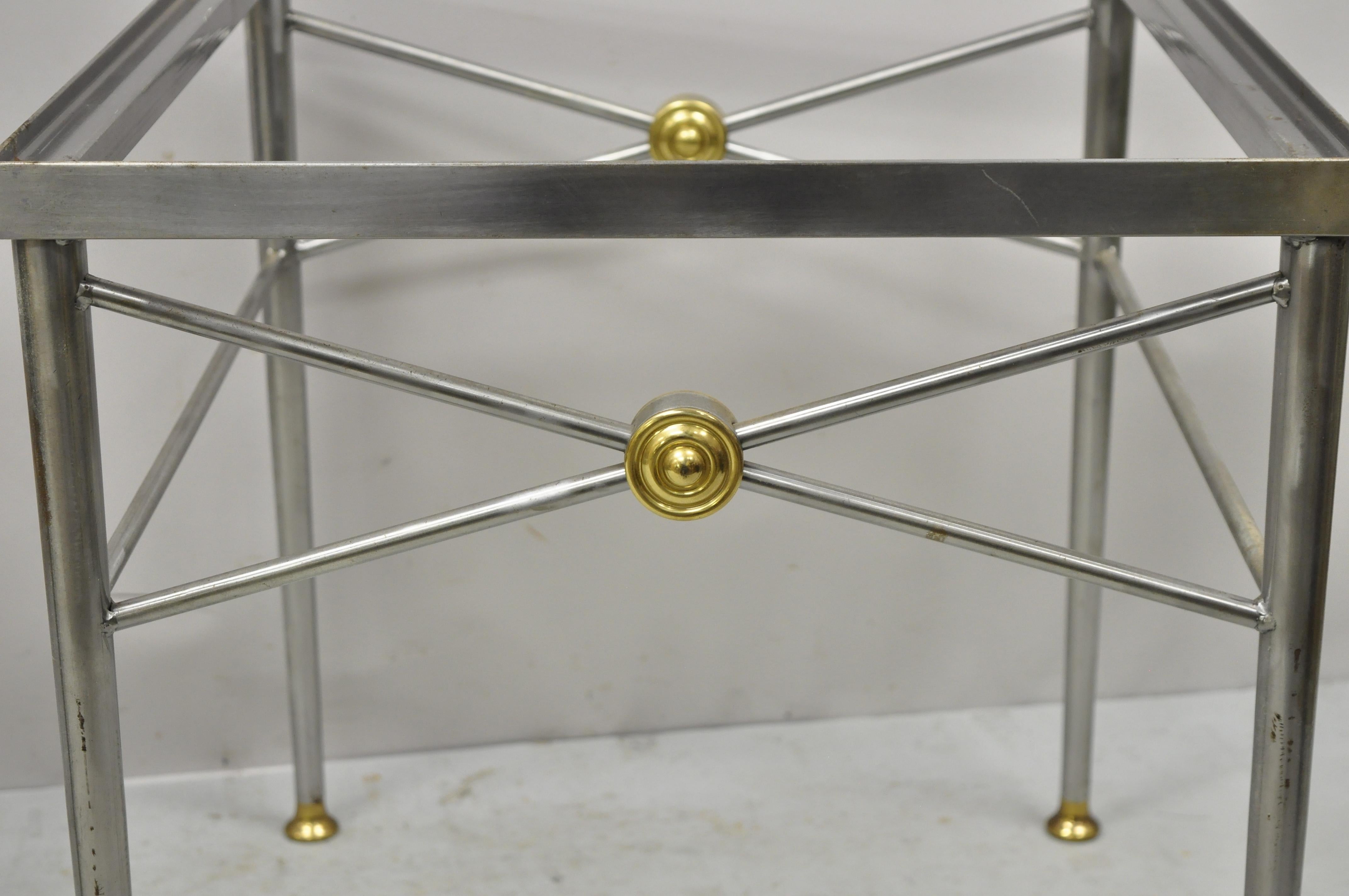 Italian Directoire Maison Jansen Style Brushed Steel & Brass End Tables, a Pair In Good Condition For Sale In Philadelphia, PA
