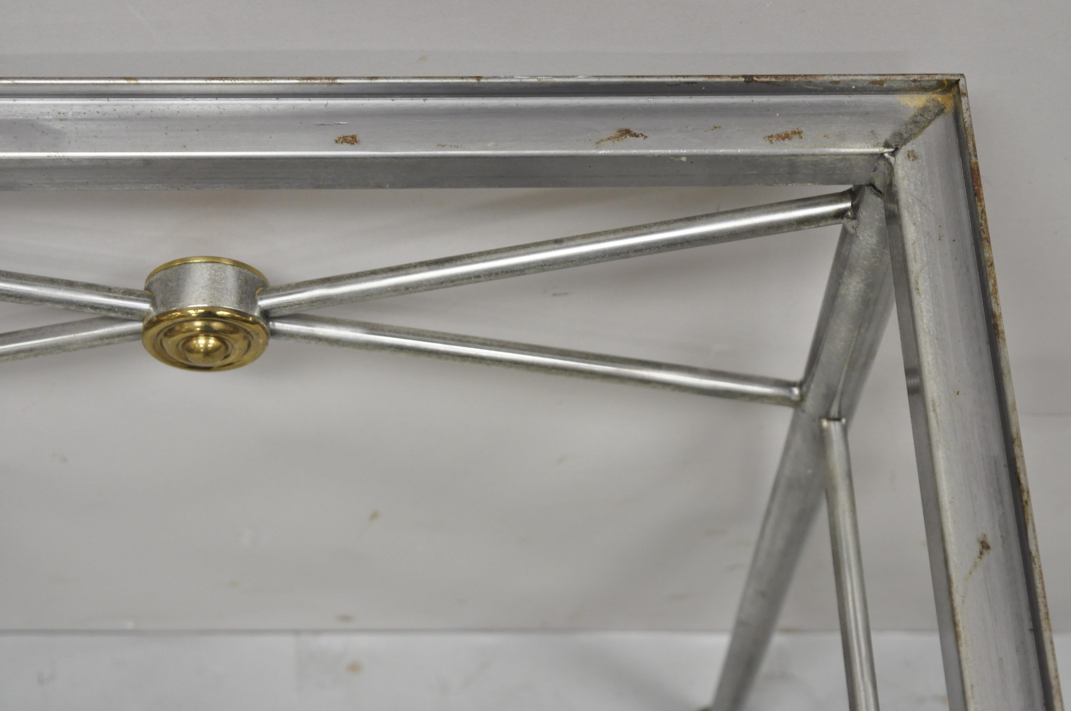 Italian Directoire Maison Jansen Style Brushed Steel & Brass End Tables, a Pair For Sale 1