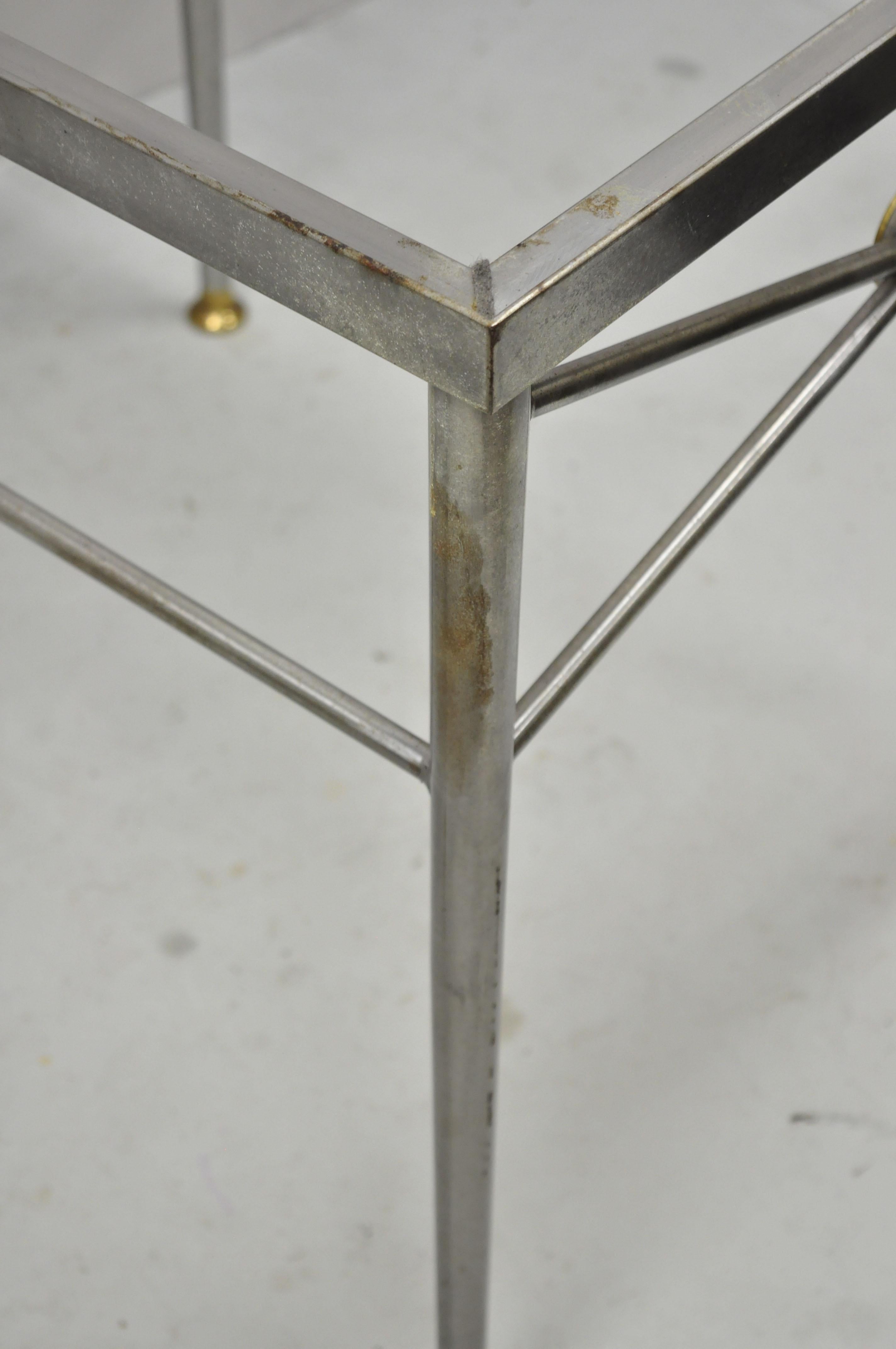 Italian Directoire Maison Jansen Style Brushed Steel & Brass End Tables, a Pair For Sale 4